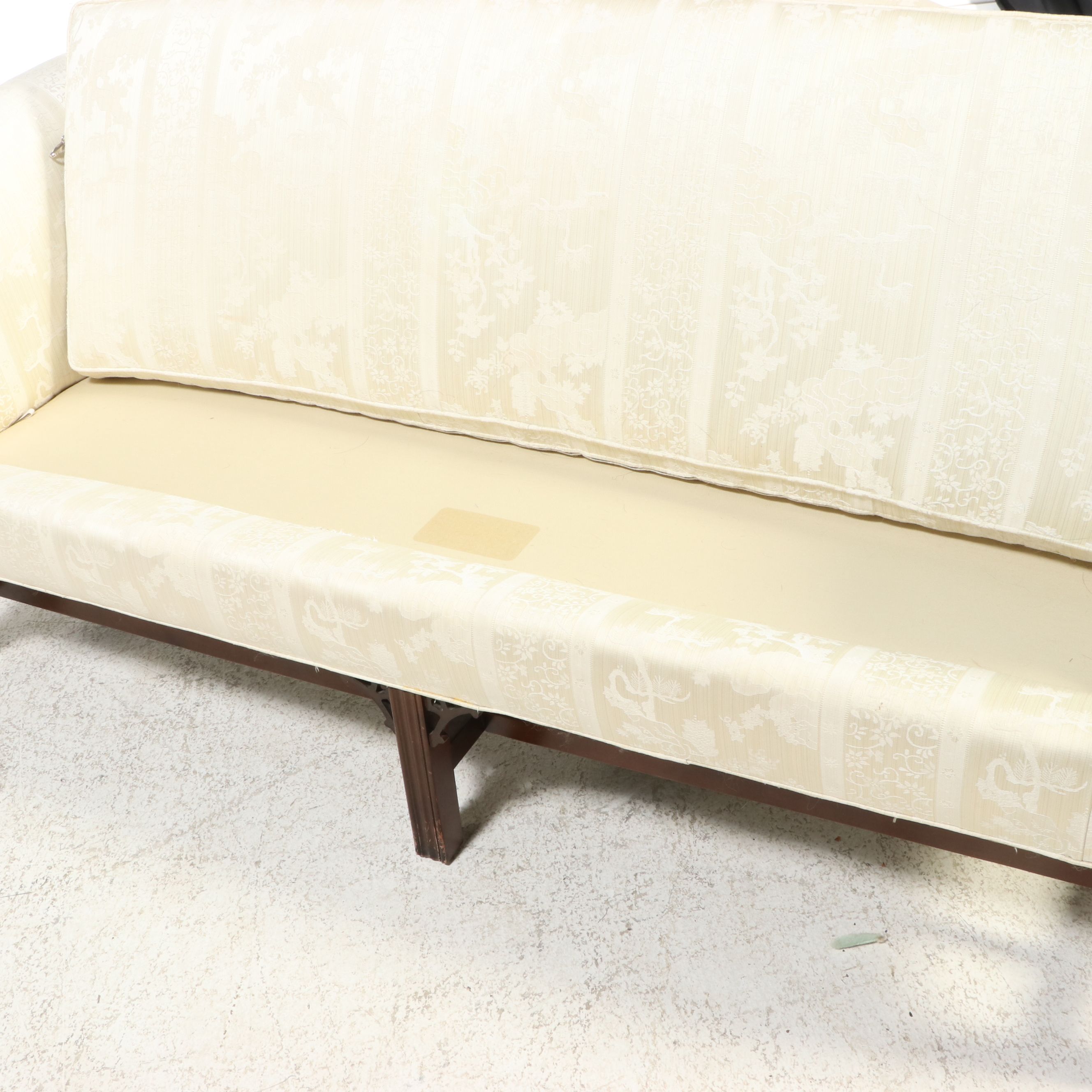 Chippendale Style Loveseat in Ivory Damask