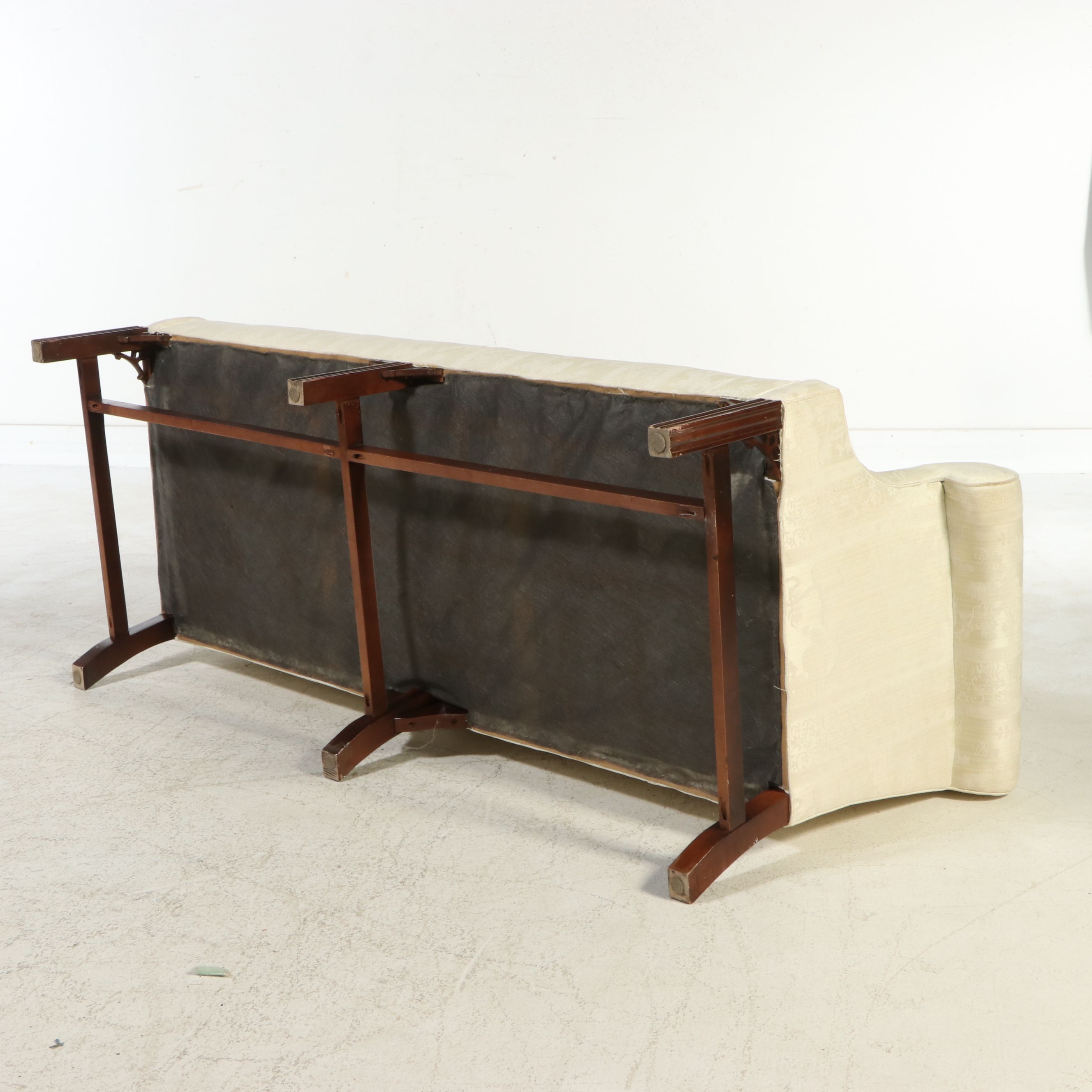 Chippendale Style Loveseat in Ivory Damask