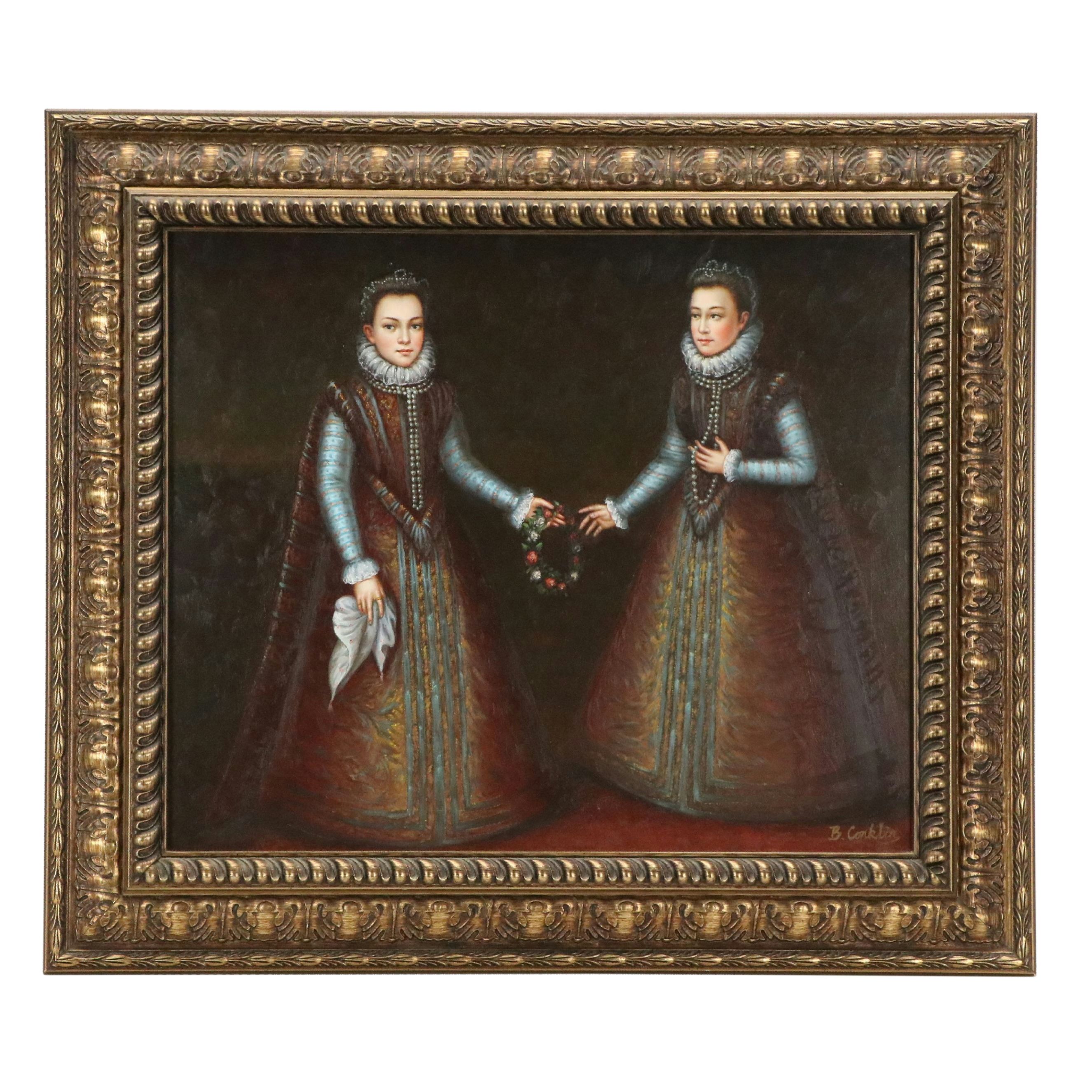 After Alonso Sánchez Coello Oil Painting "Infantas Isabel Clara Eugenia..."