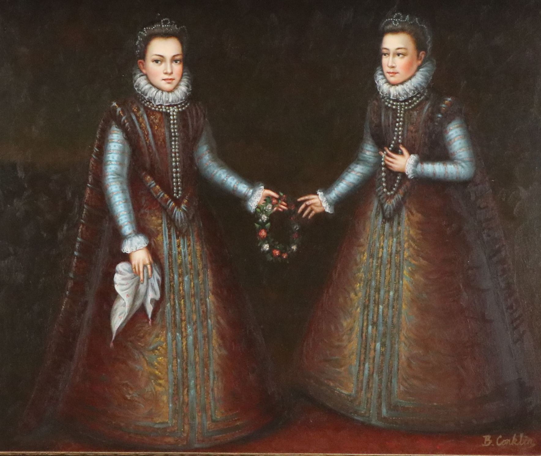 After Alonso Sánchez Coello Oil Painting "Infantas Isabel Clara Eugenia..."