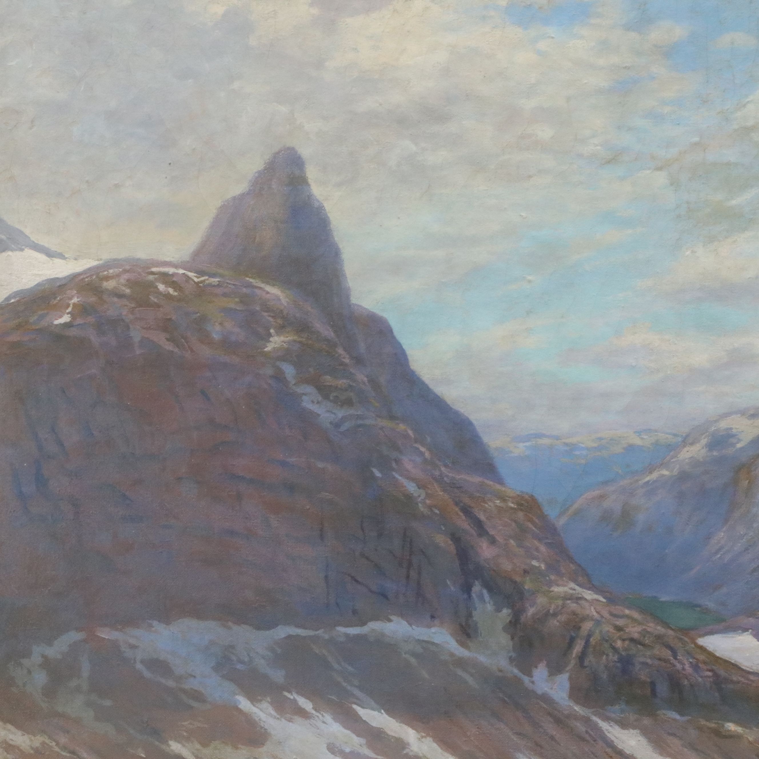 Scandinavian School Mountain Lake Landscape Oil Painting