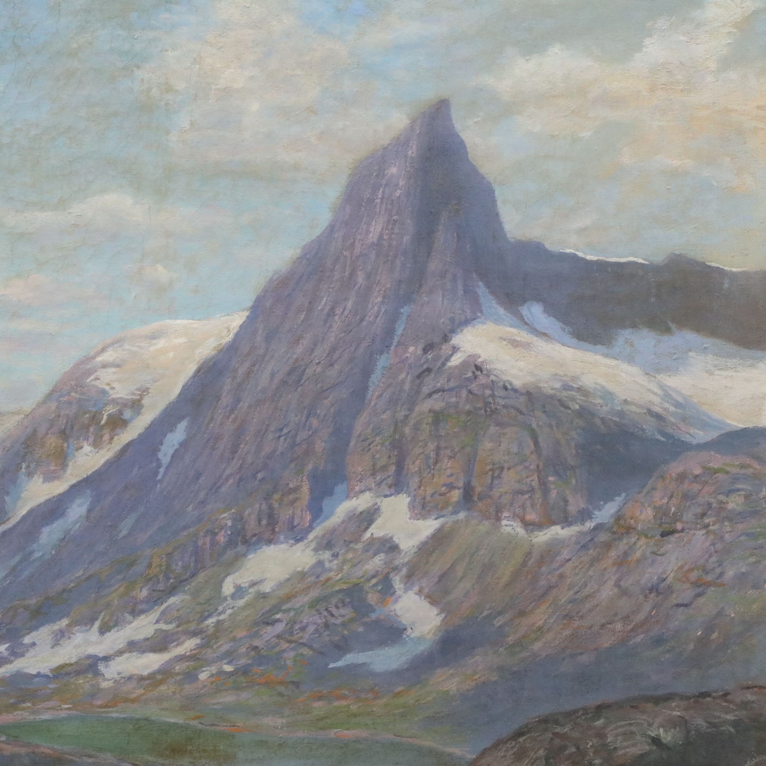 Scandinavian School Mountain Lake Landscape Oil Painting