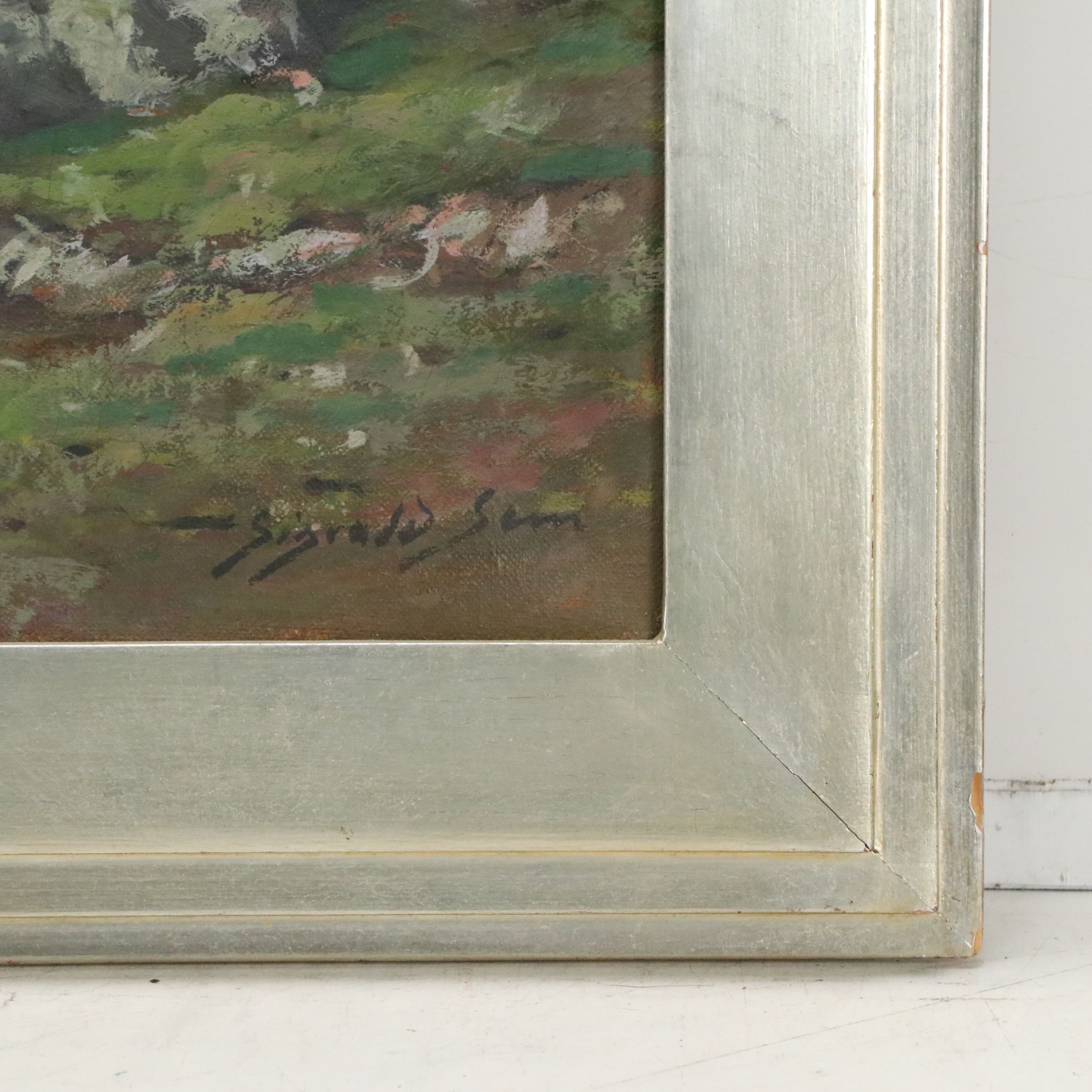 Scandinavian School Mountain Lake Landscape Oil Painting