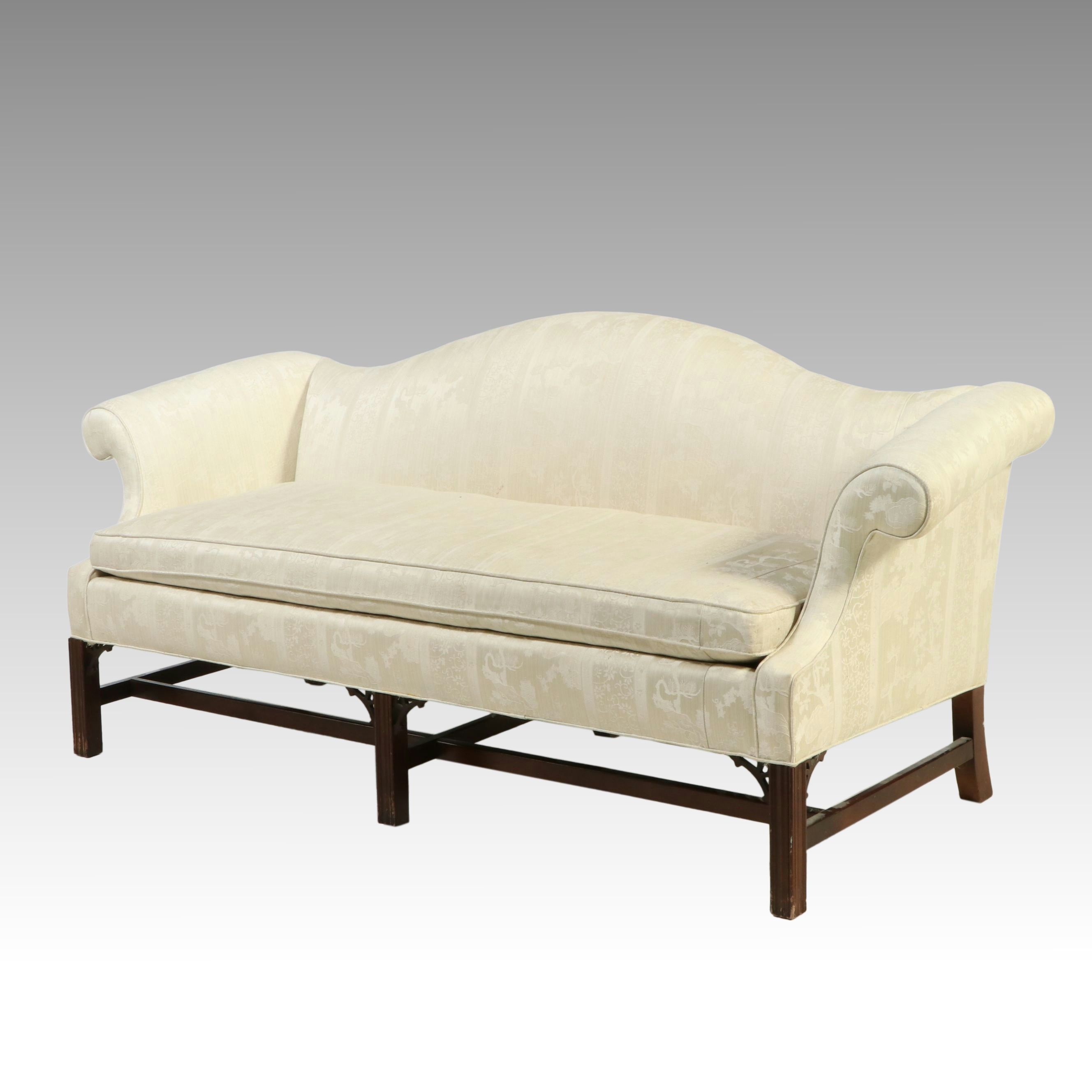 Chippendale Style Loveseat in Ivory Damask