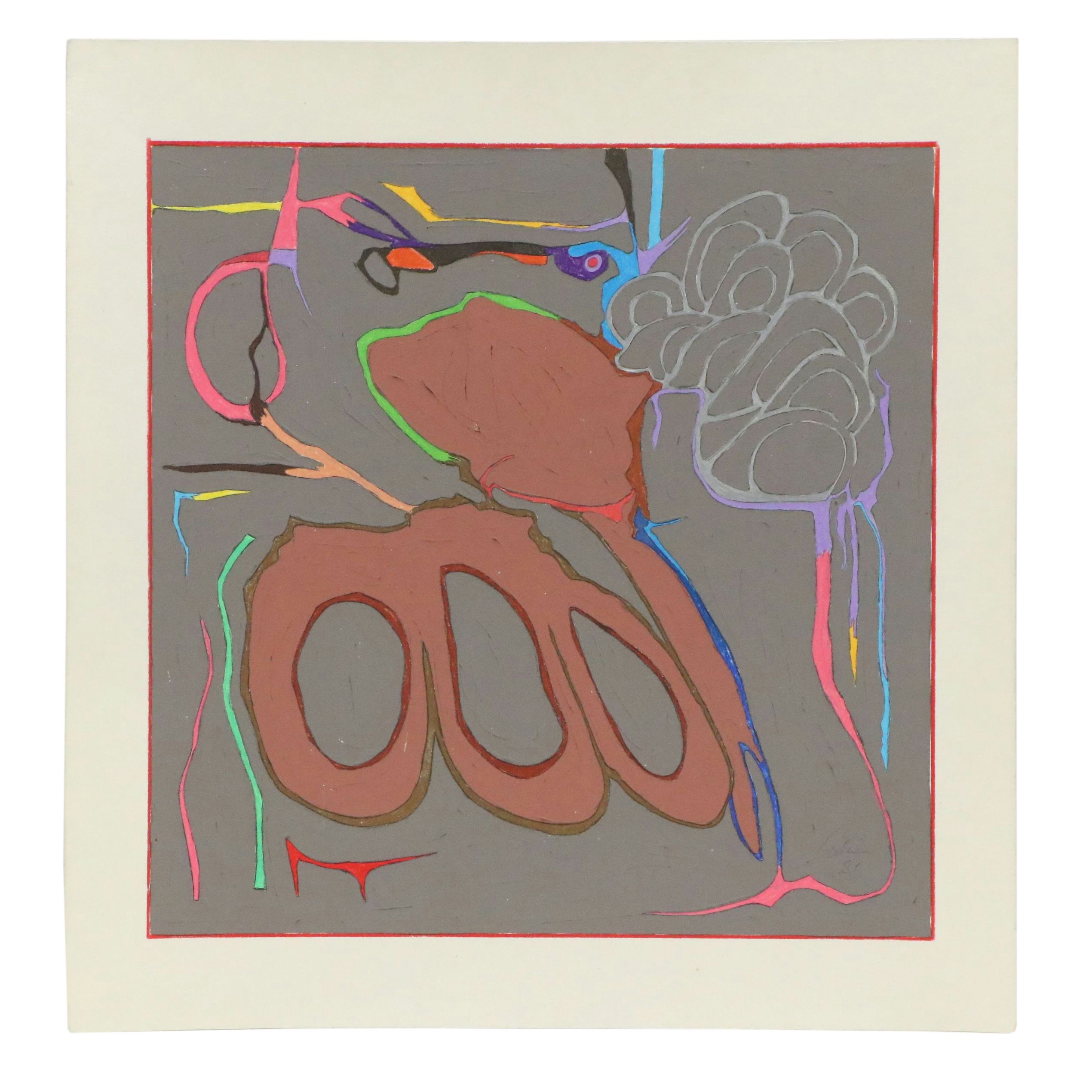 Harry Hilson Mixed Media Painting, 1981