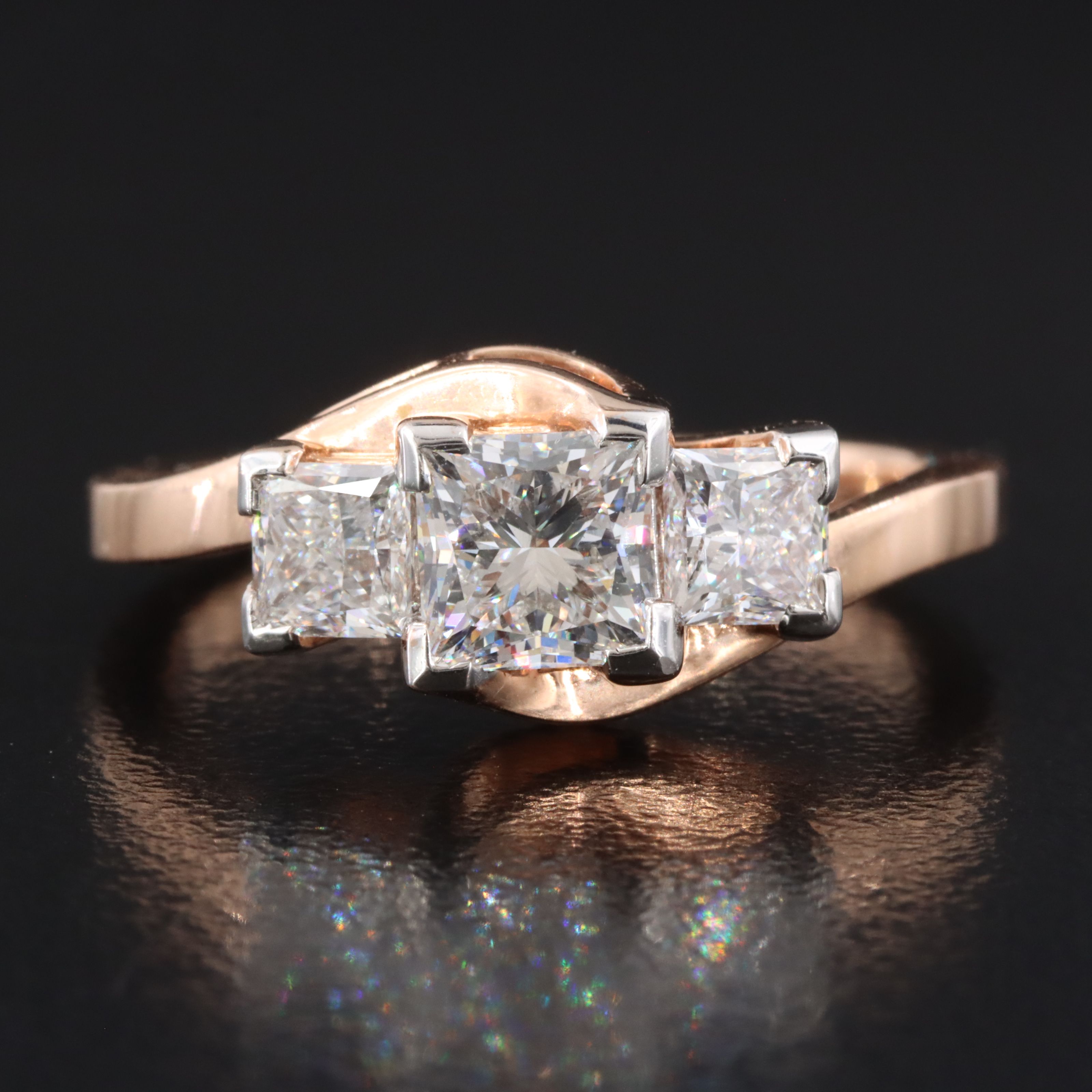 14K Rose Gold 1.57 CTW Lab Grown Diamond Three Stone Bypass Ring