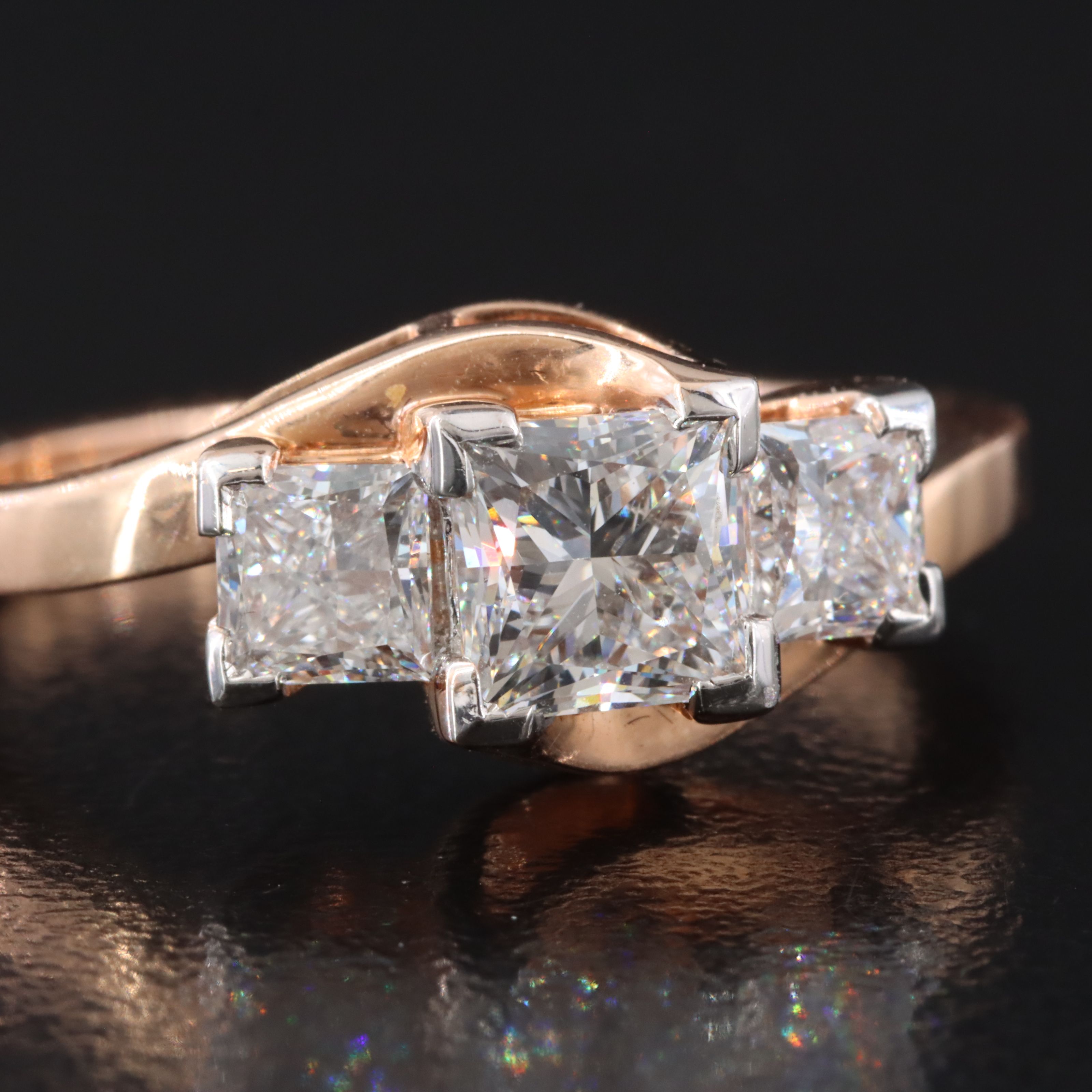 14K Rose Gold 1.57 CTW Lab Grown Diamond Three Stone Bypass Ring