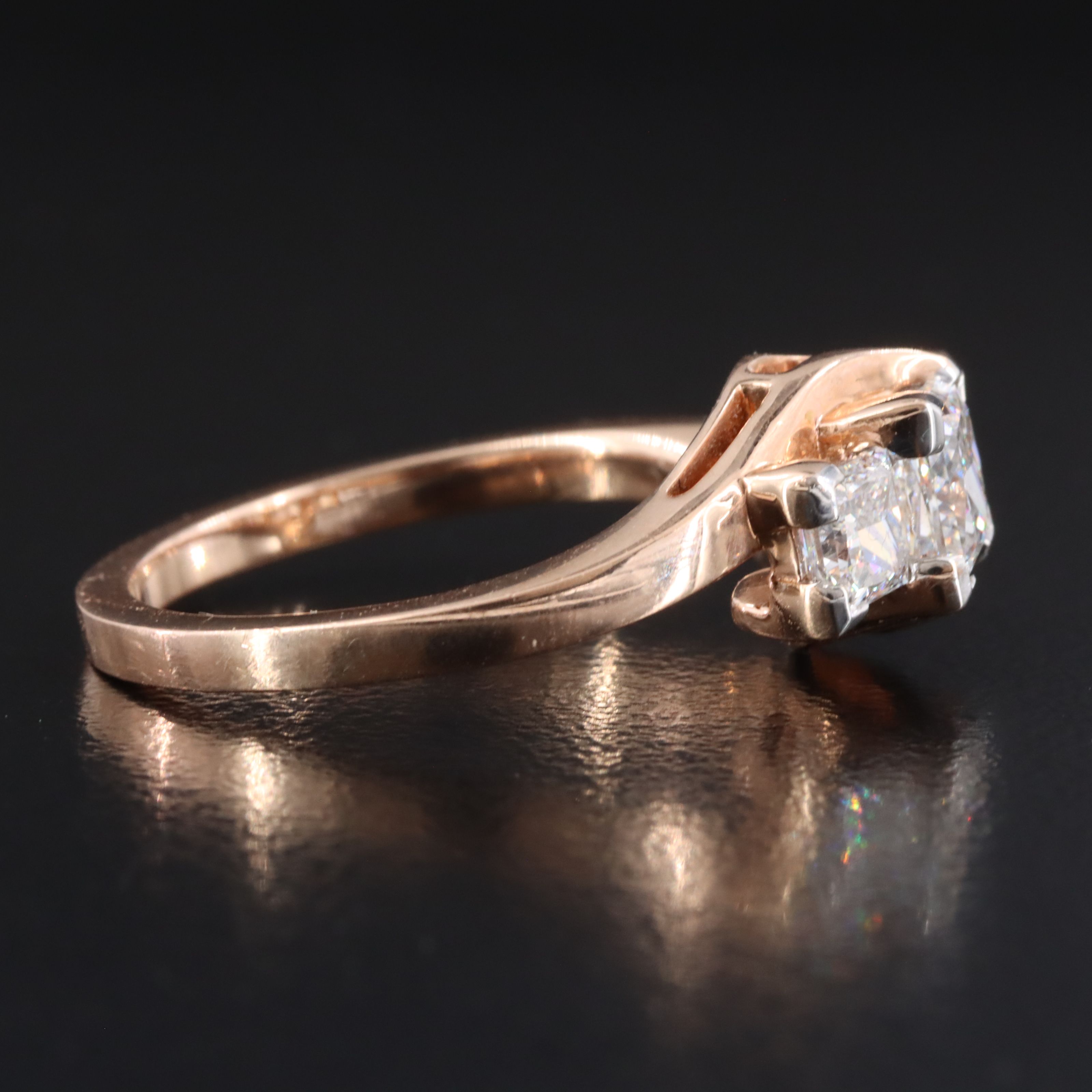 14K Rose Gold 1.57 CTW Lab Grown Diamond Three Stone Bypass Ring