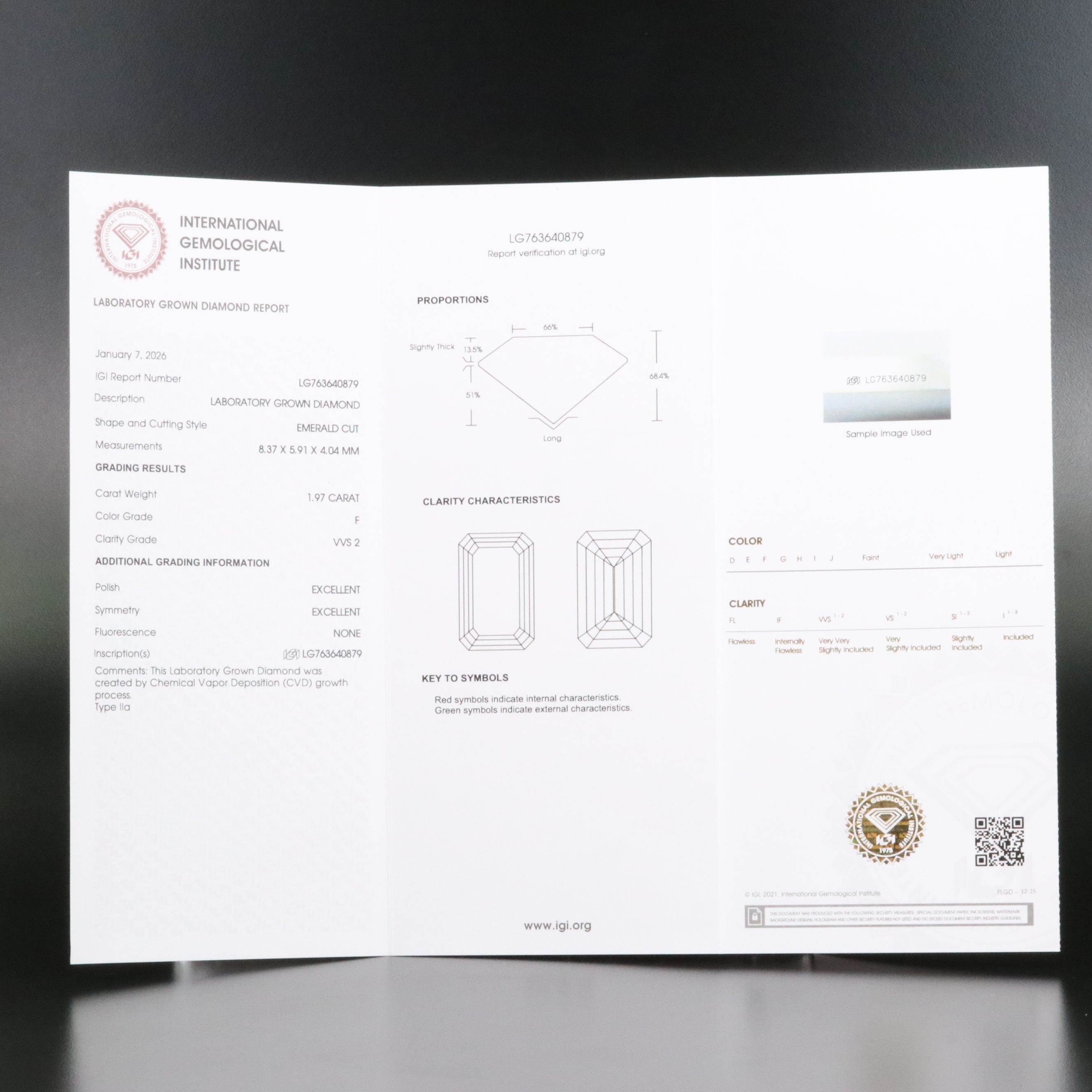 Loose 1.97 CT Lab Grown Diamond with IGI Report