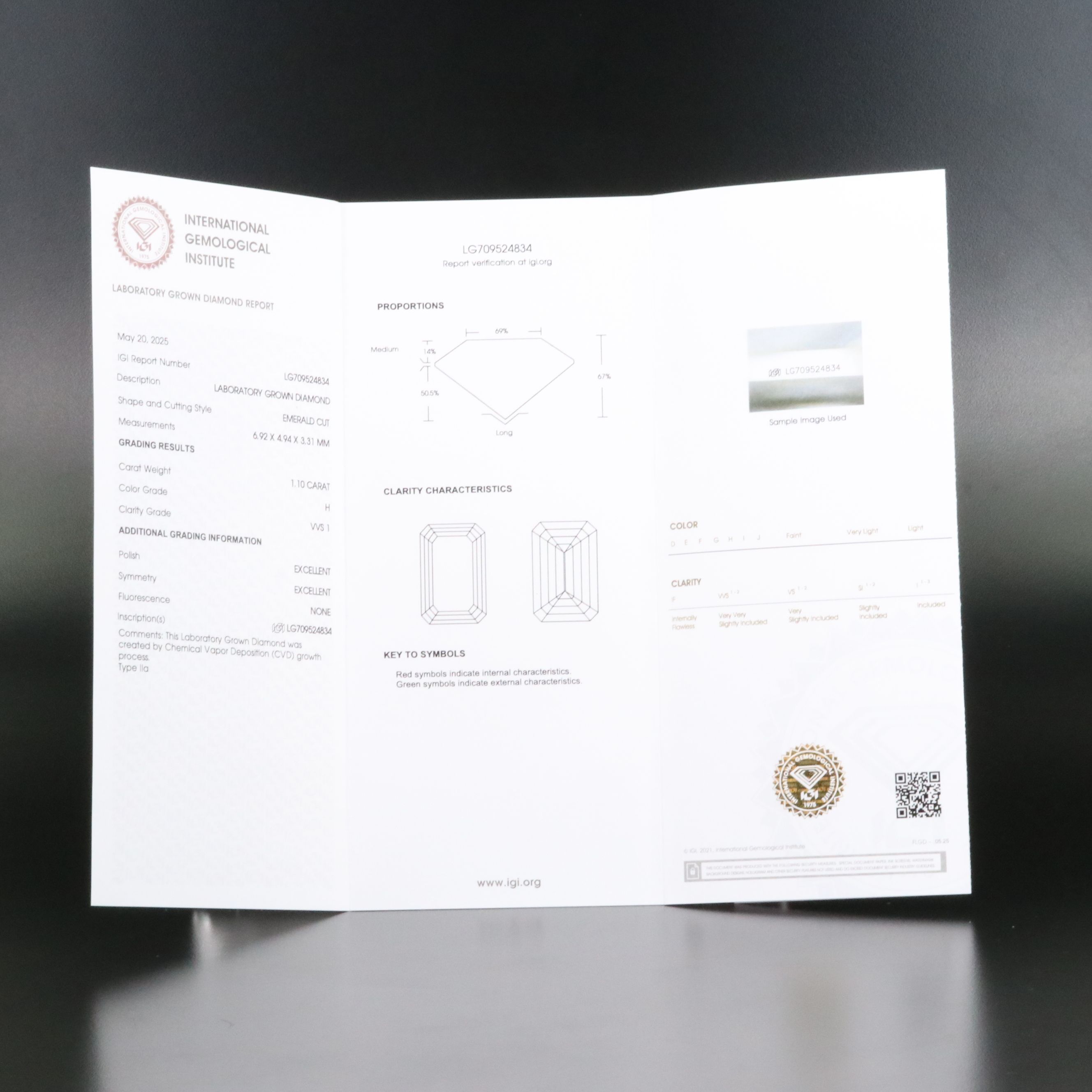 Loose 1.10 CT Lab Grown Diamond with IGI Report