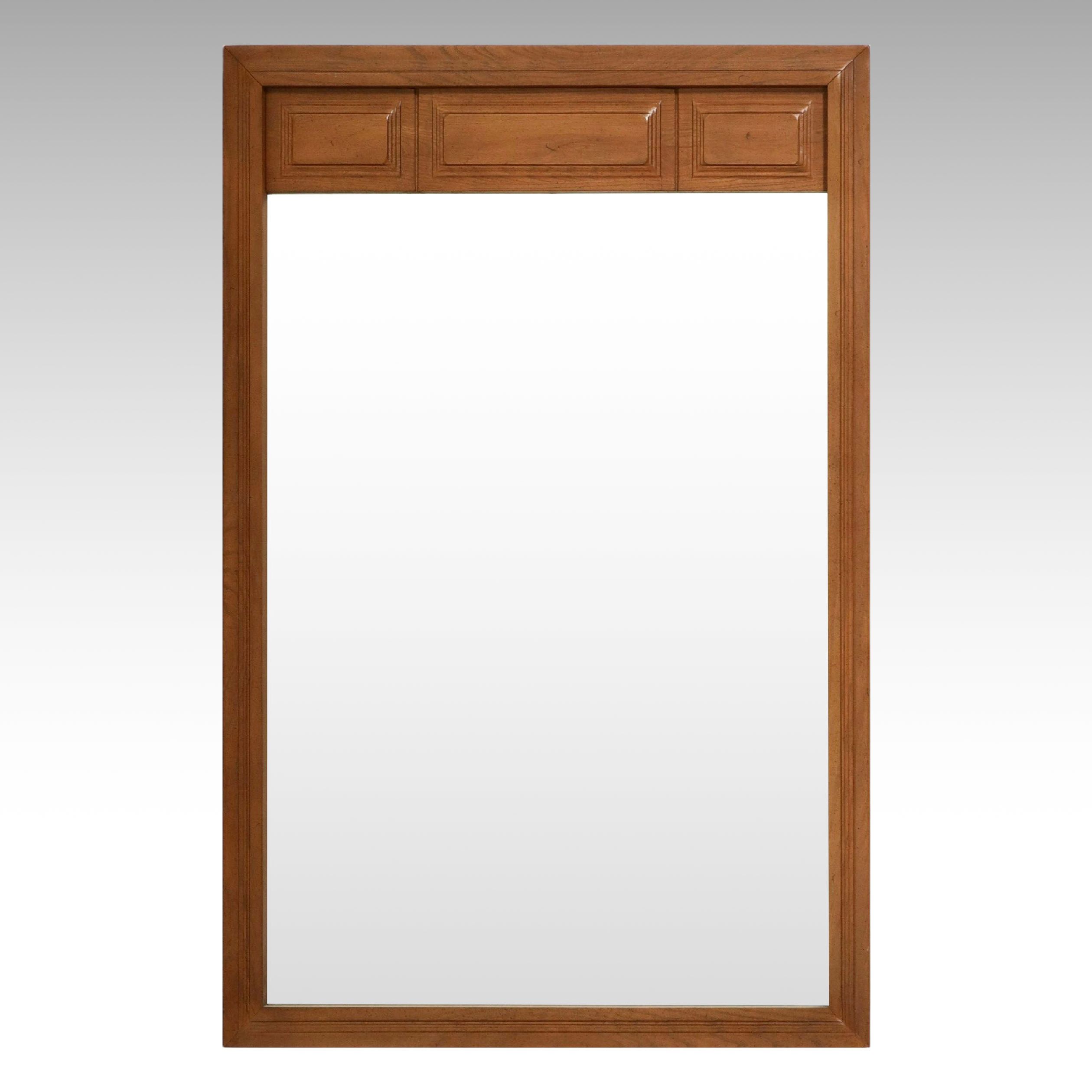 Mid Century Brutalist Style Pecan Finish Wall Mirror