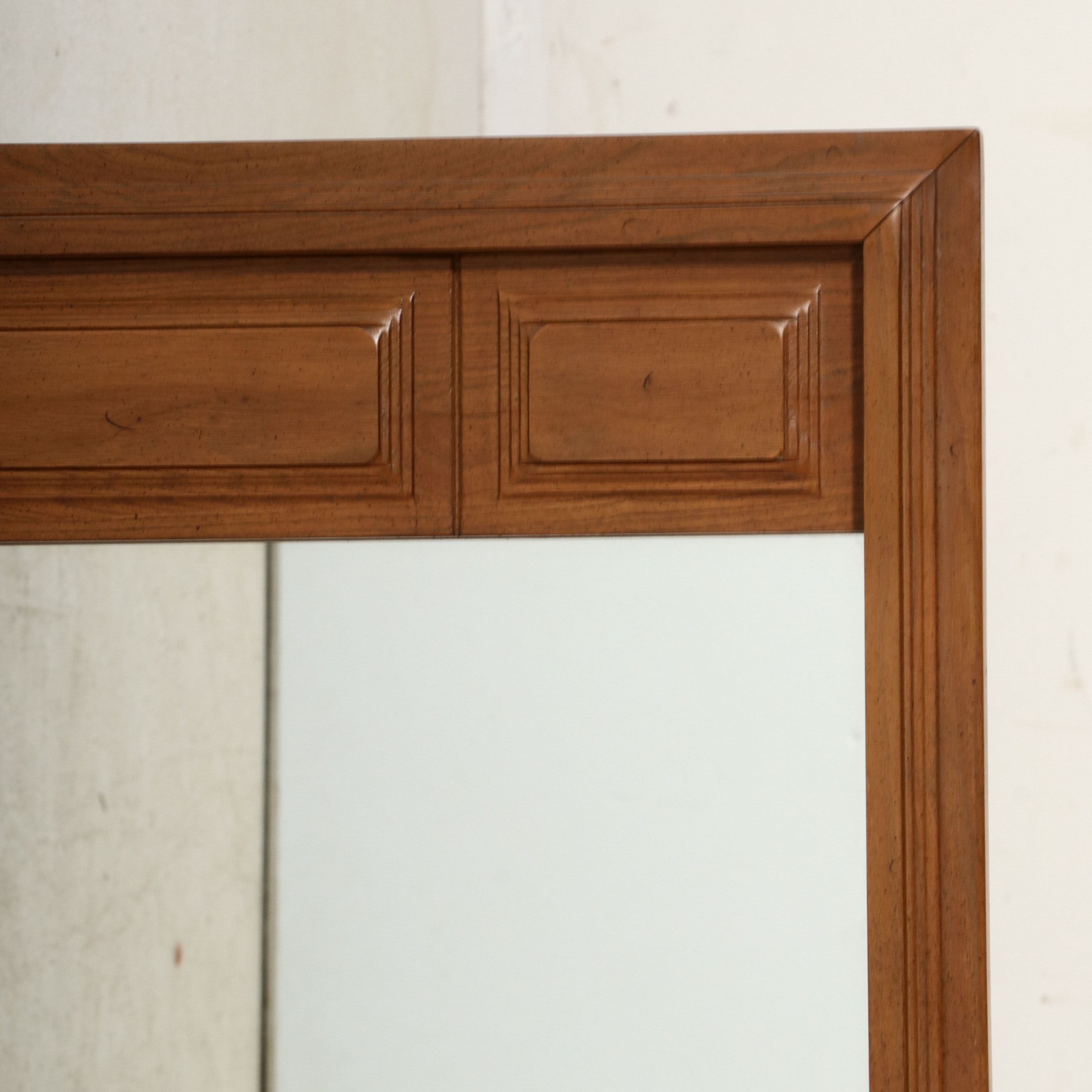 Mid Century Brutalist Style Pecan Finish Wall Mirror