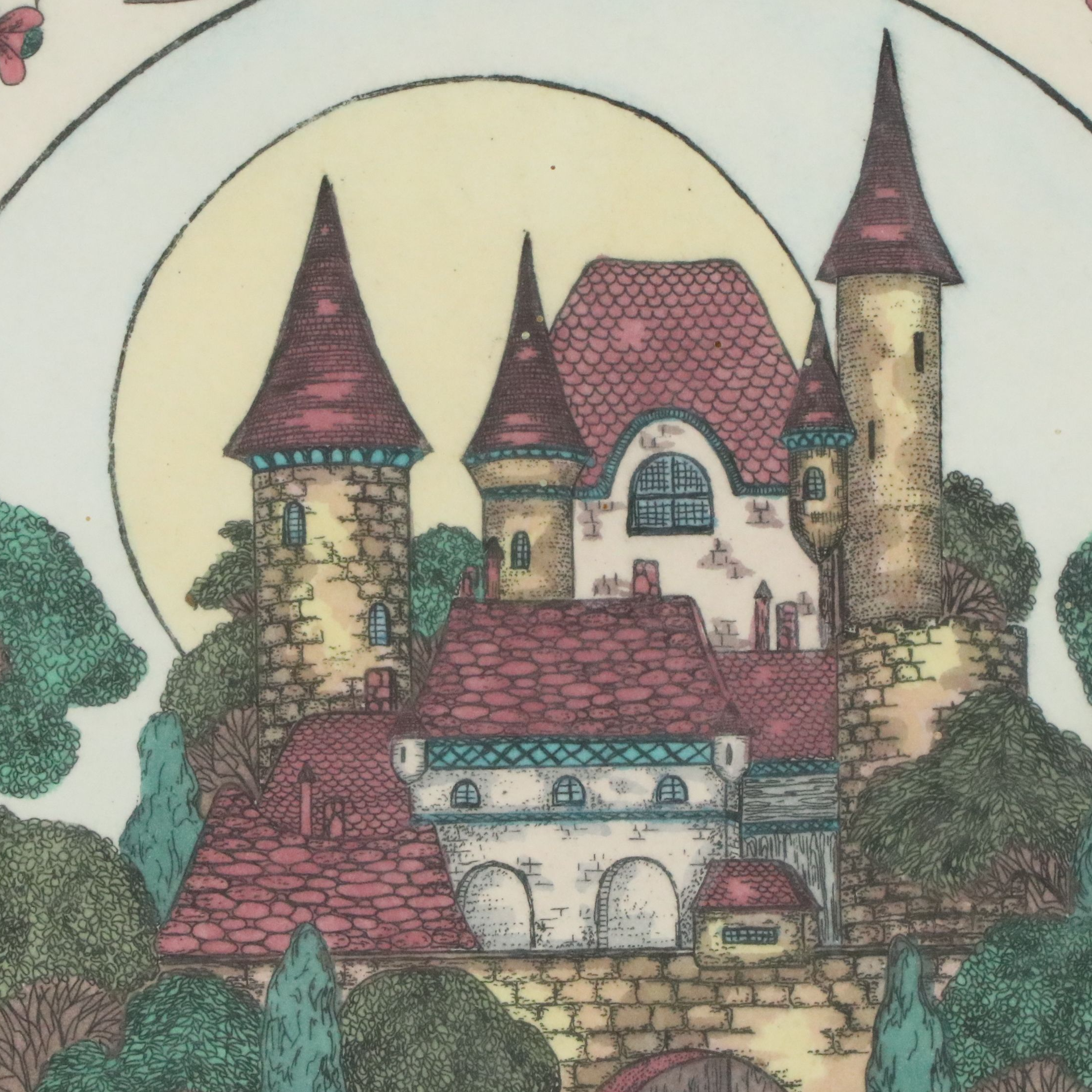 J. Elizabeth Fischer Color Etching "Château de la Nuit," Late 20th Century