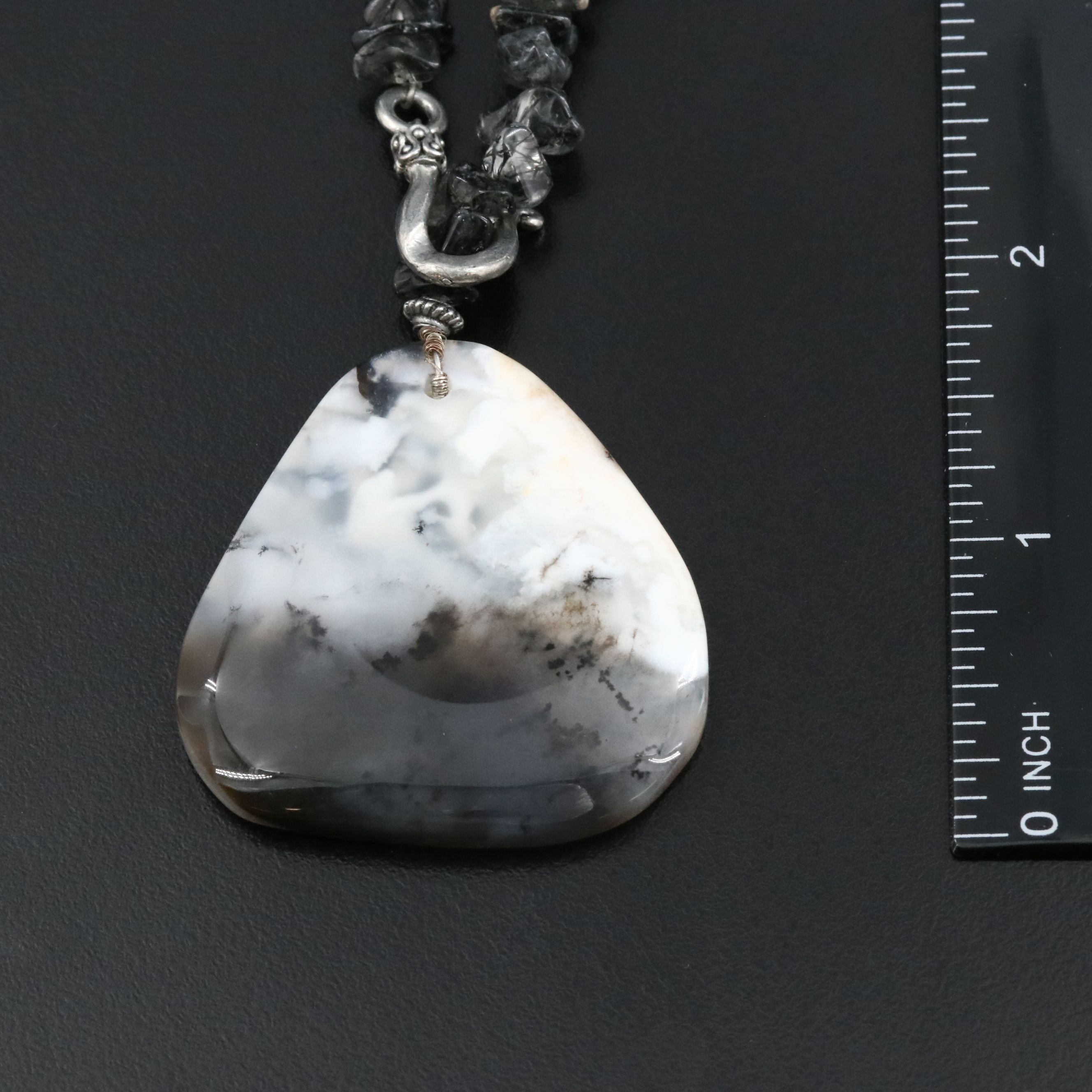 Agate and Tourmalinated Quartz Lariat Necklace
