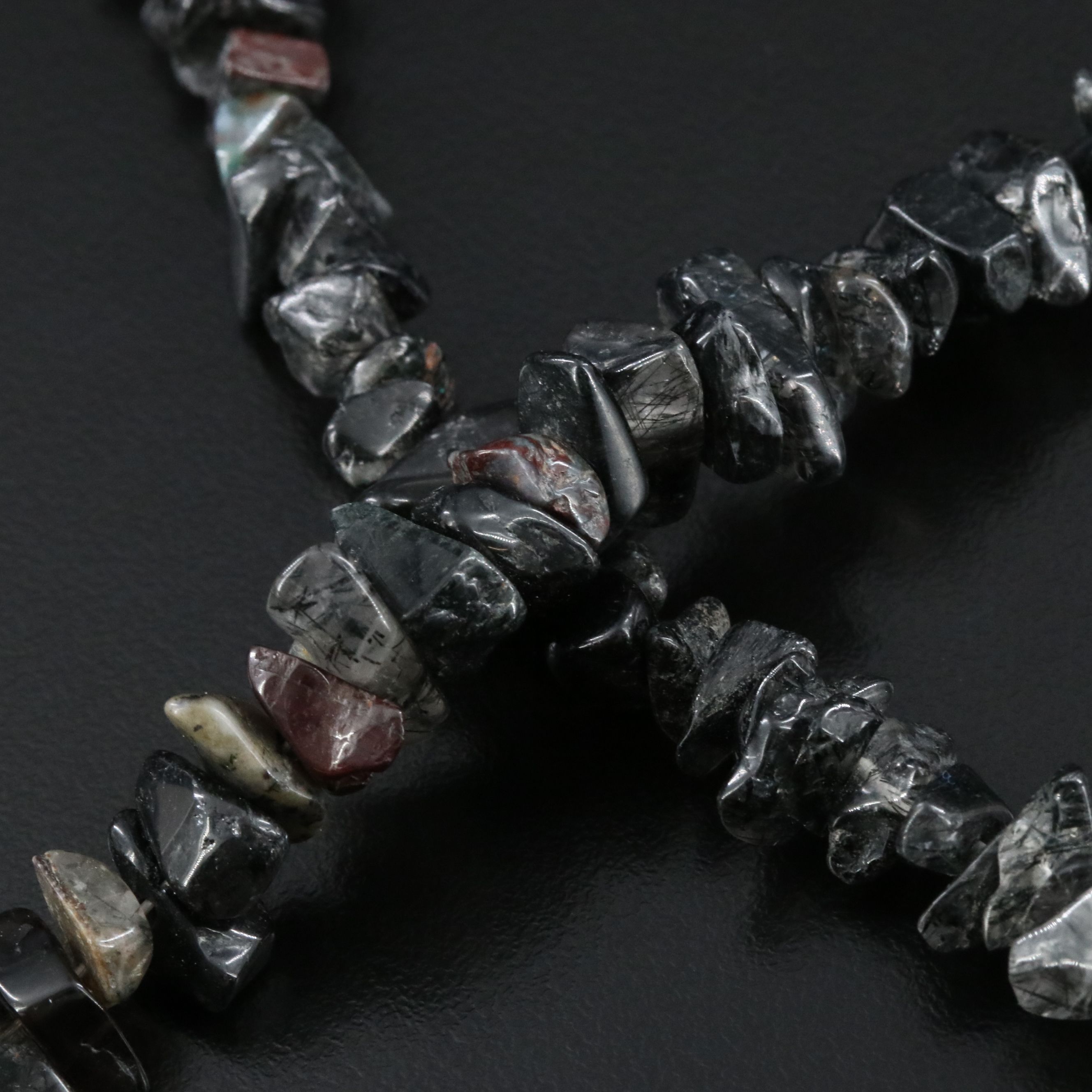 Agate and Tourmalinated Quartz Lariat Necklace