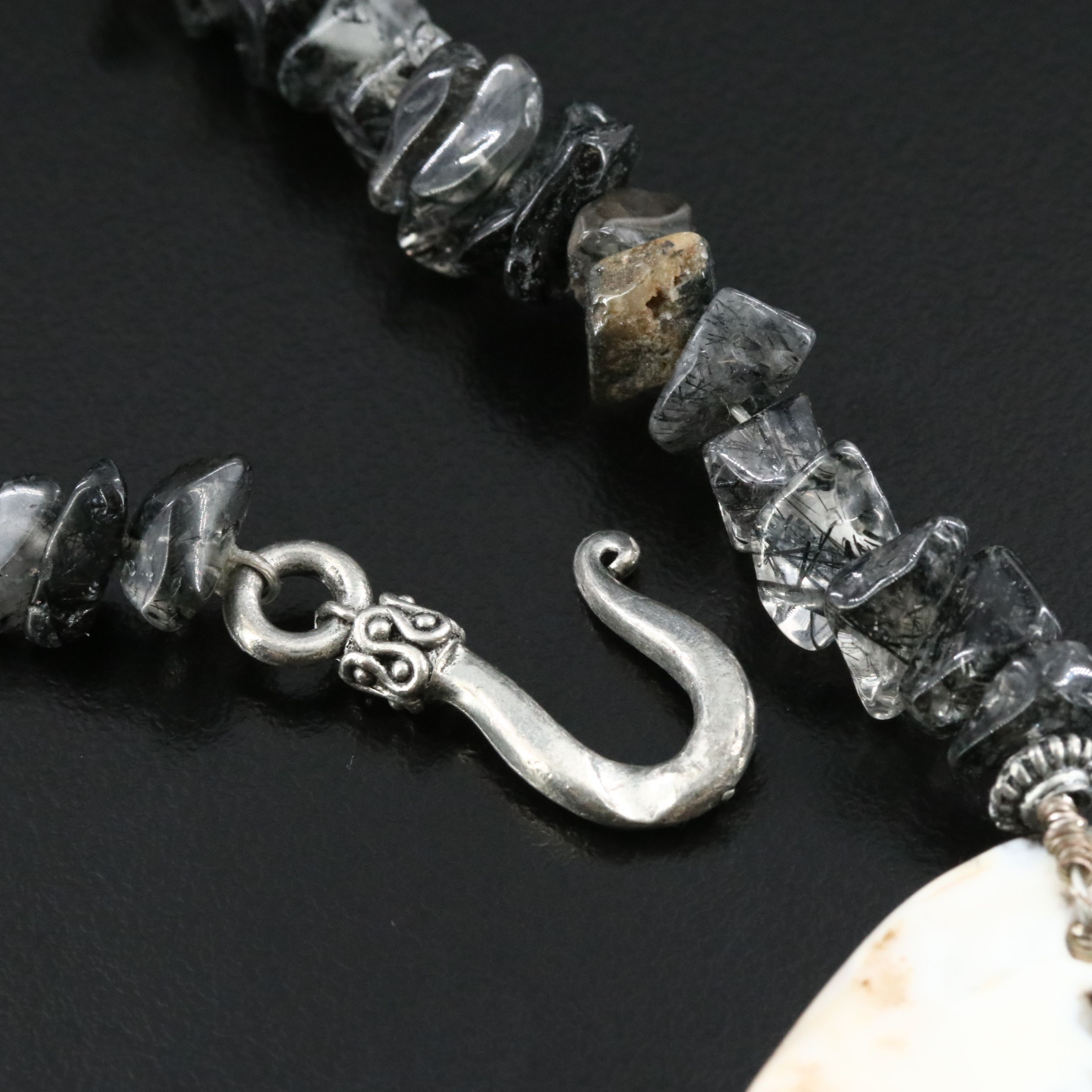 Agate and Tourmalinated Quartz Lariat Necklace