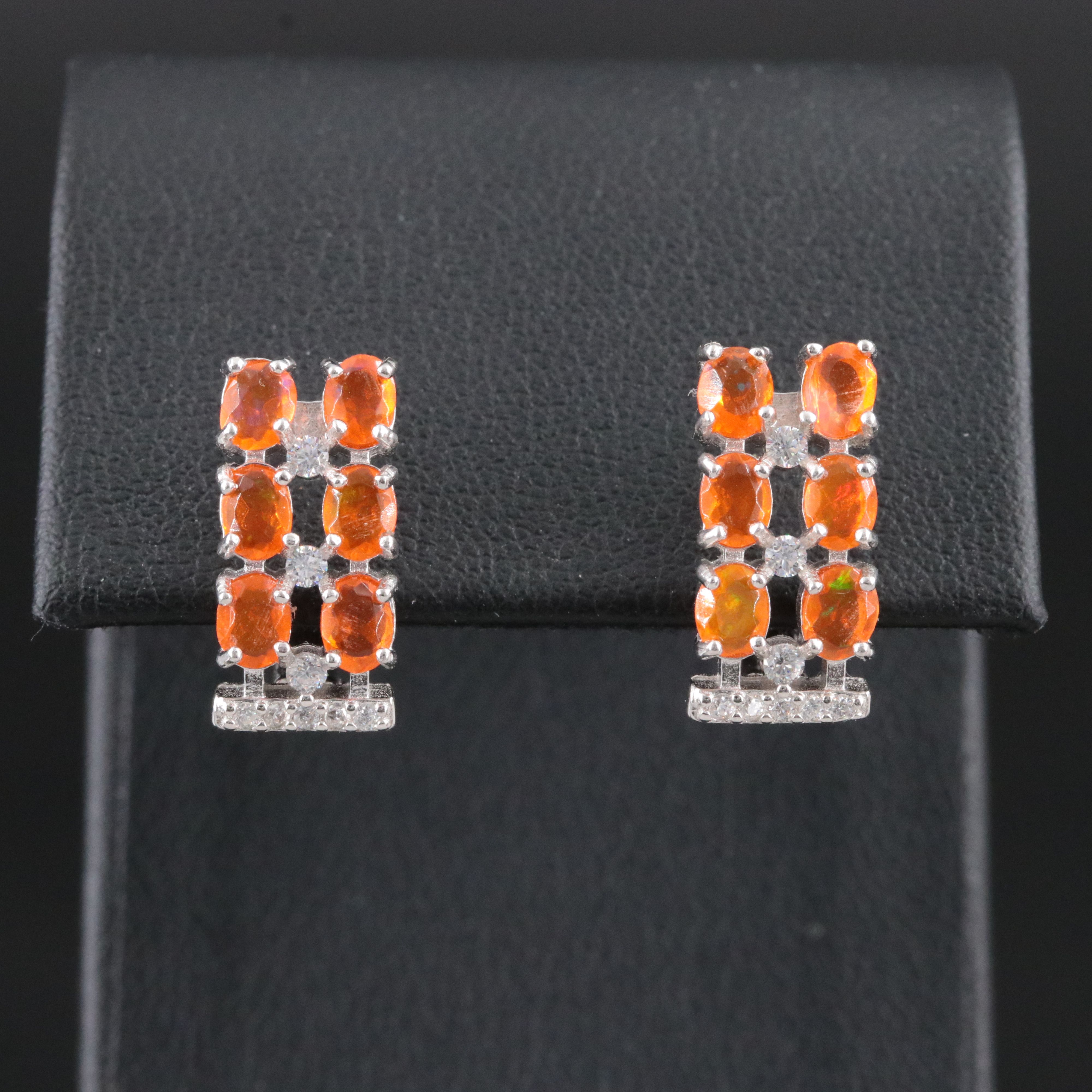 Sterling Fire Opal and CZ Earrings