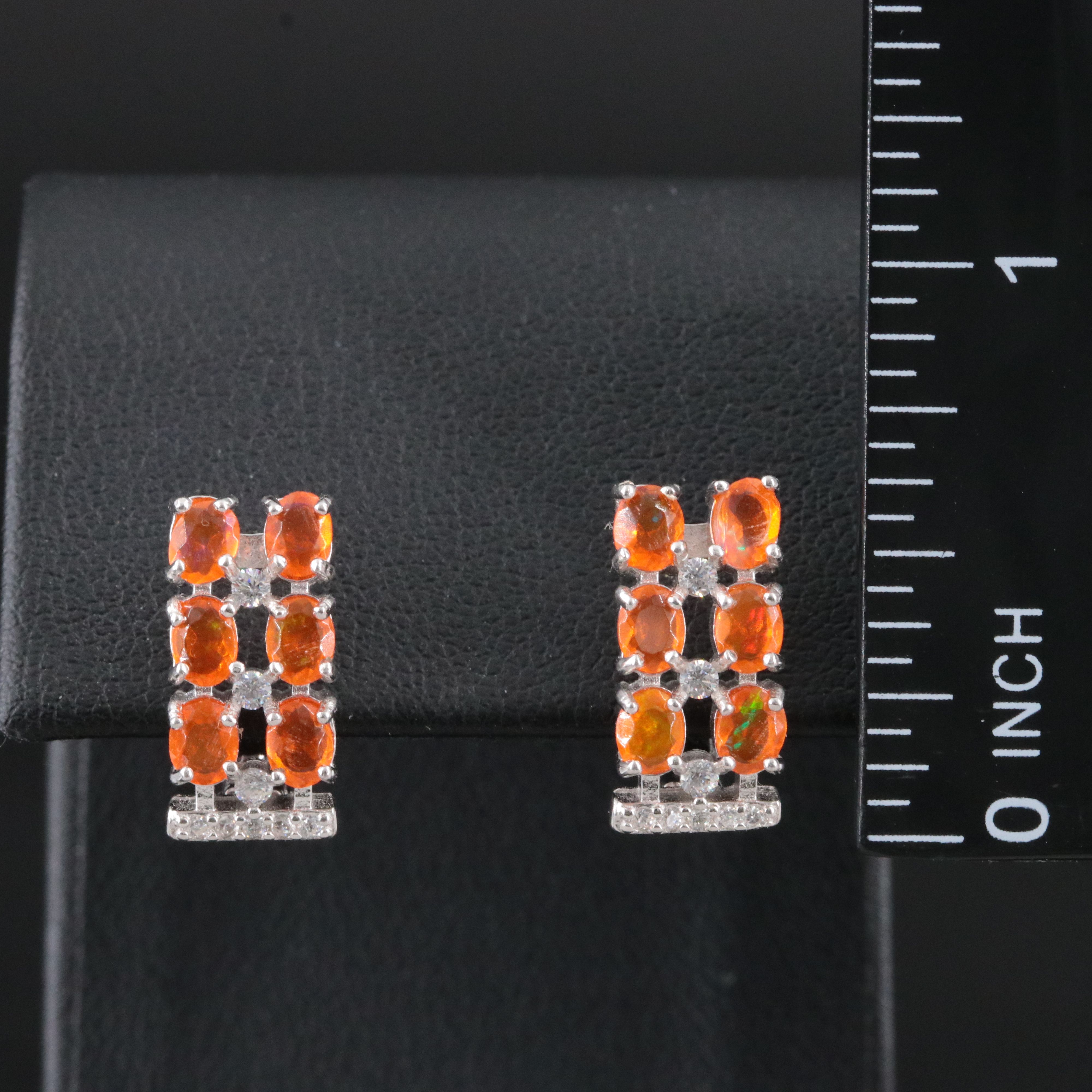 Sterling Fire Opal and CZ Earrings