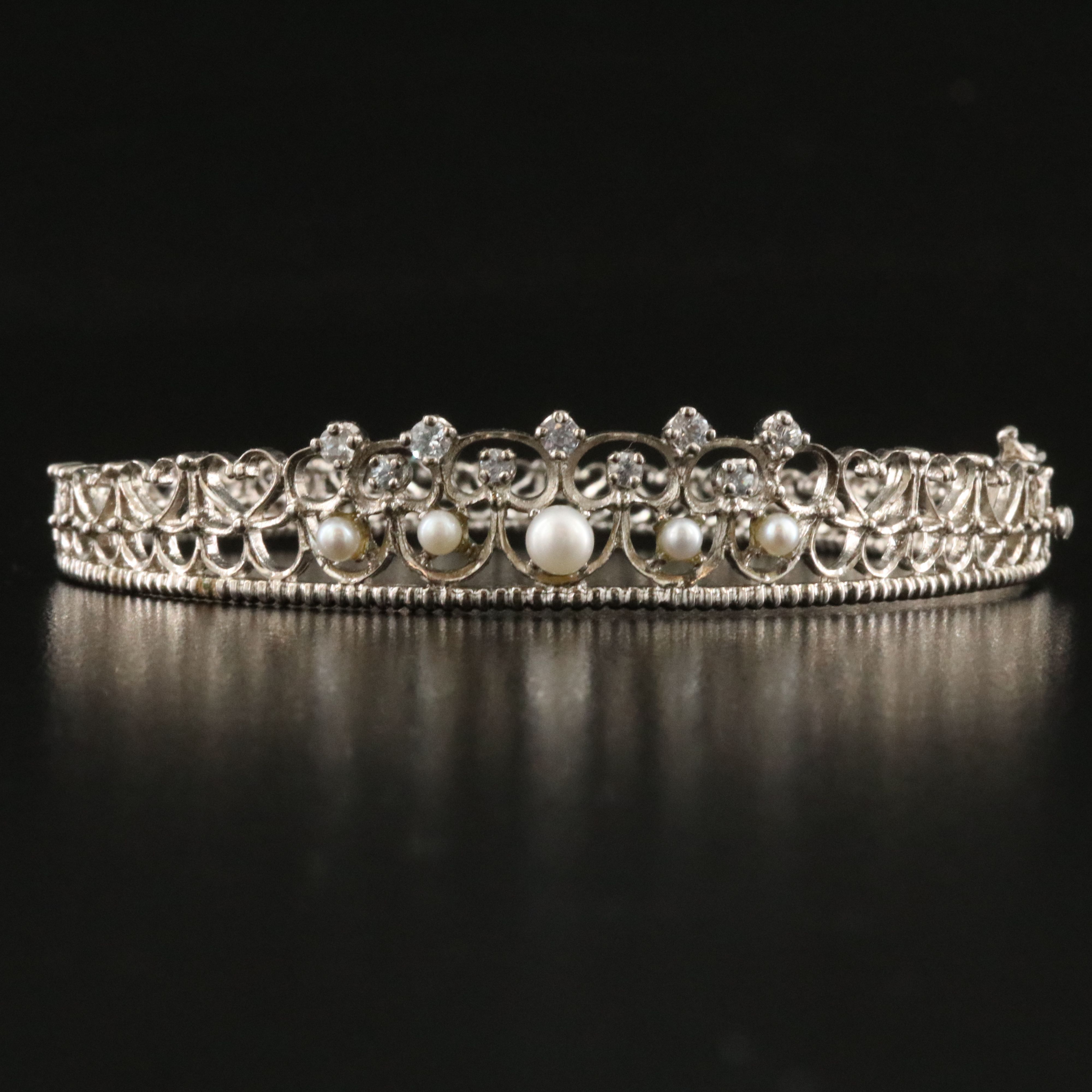 Sterling White Sapphire and Pearl Tiara  Bangle
