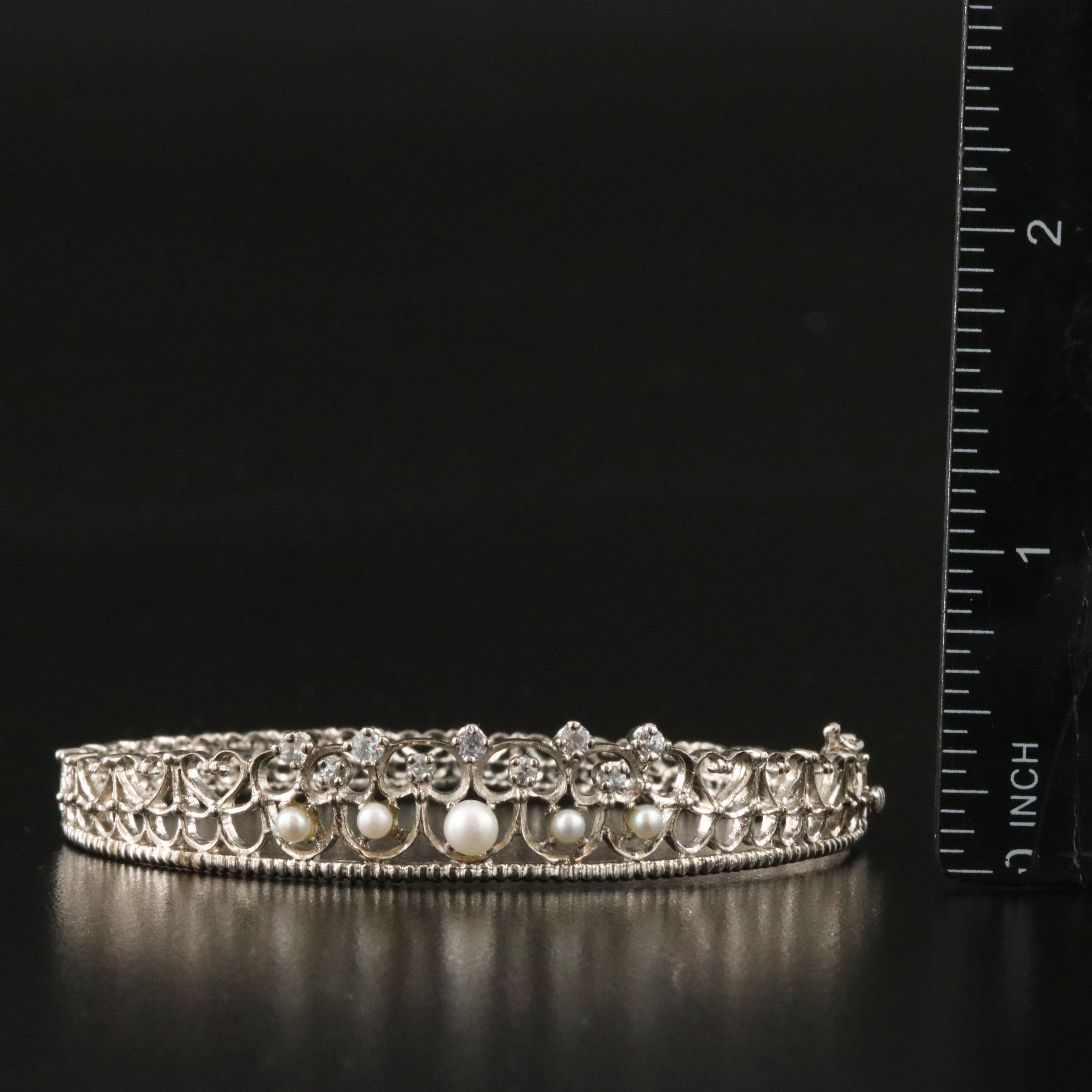 Sterling White Sapphire and Pearl Tiara  Bangle