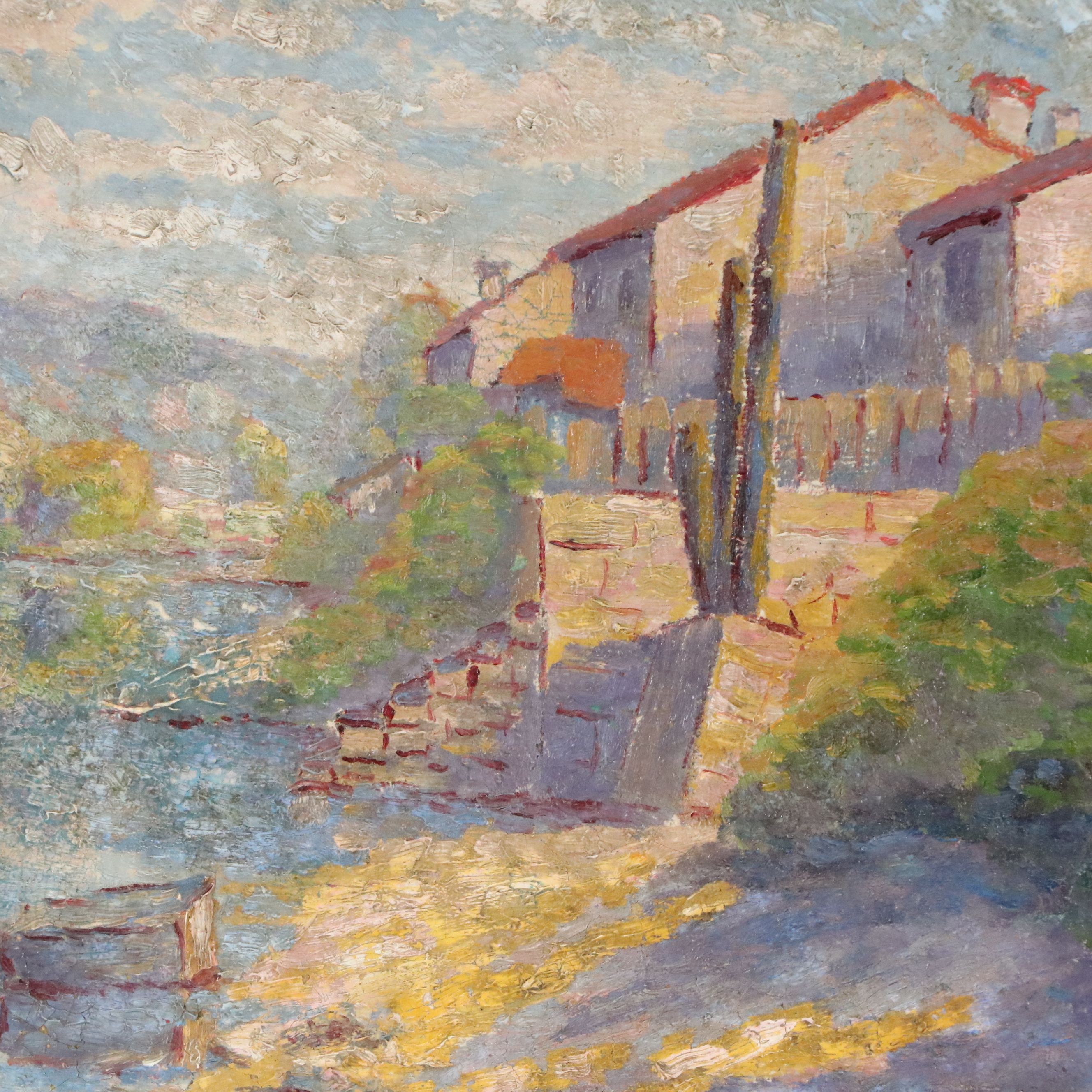 French School Rustic Landscape Oil Painting, 1921