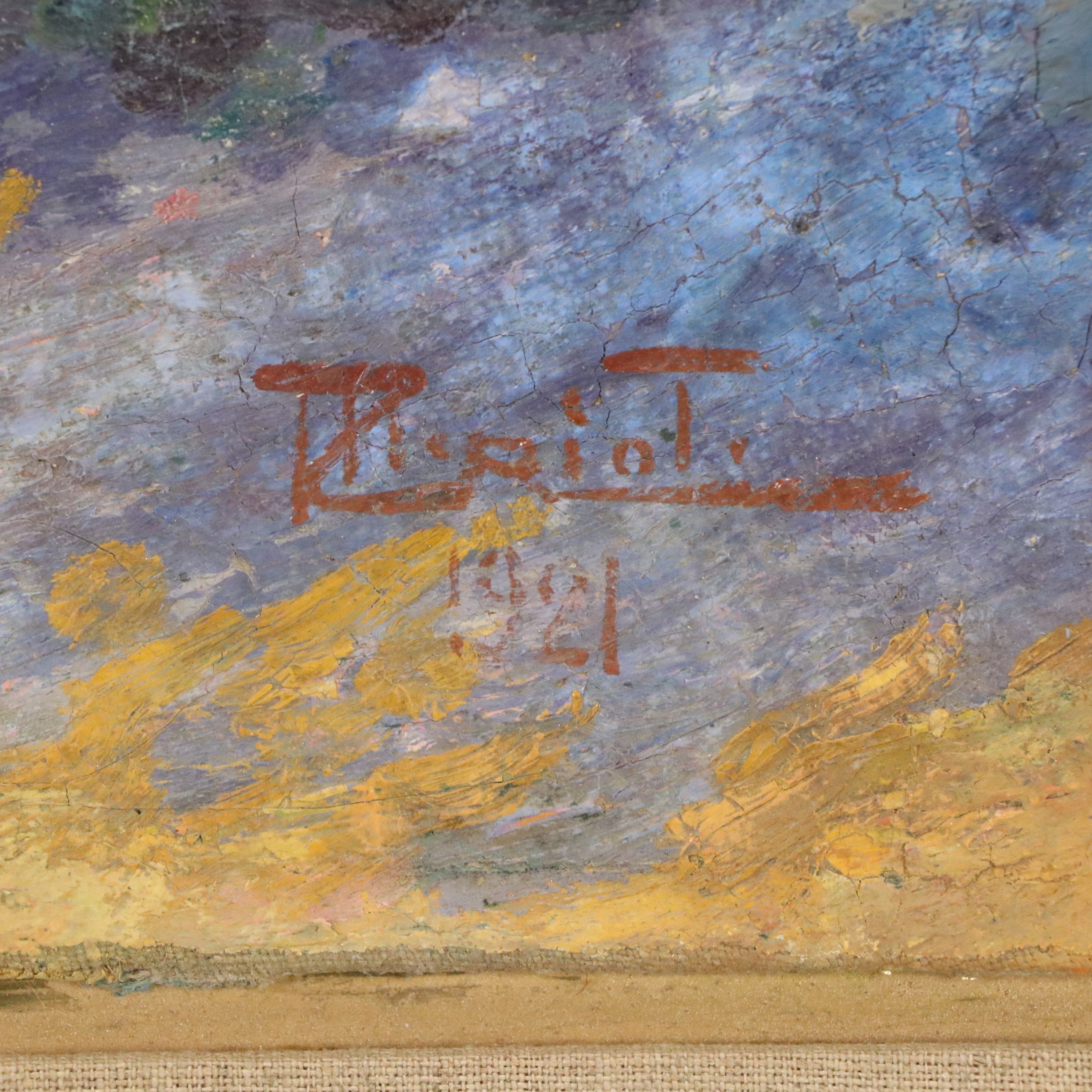 French School Rustic Landscape Oil Painting, 1921