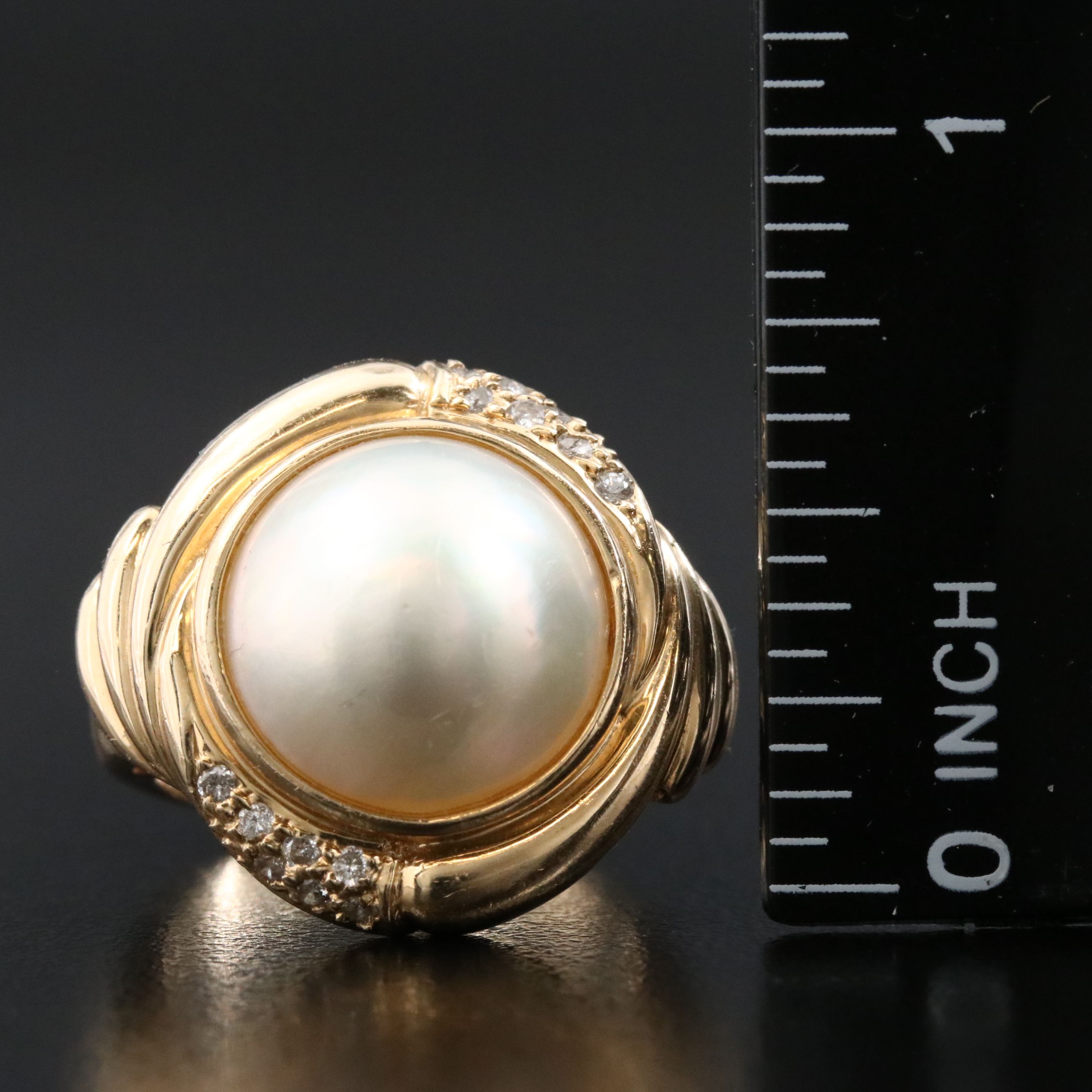 14K Pearl and Diamond Ring