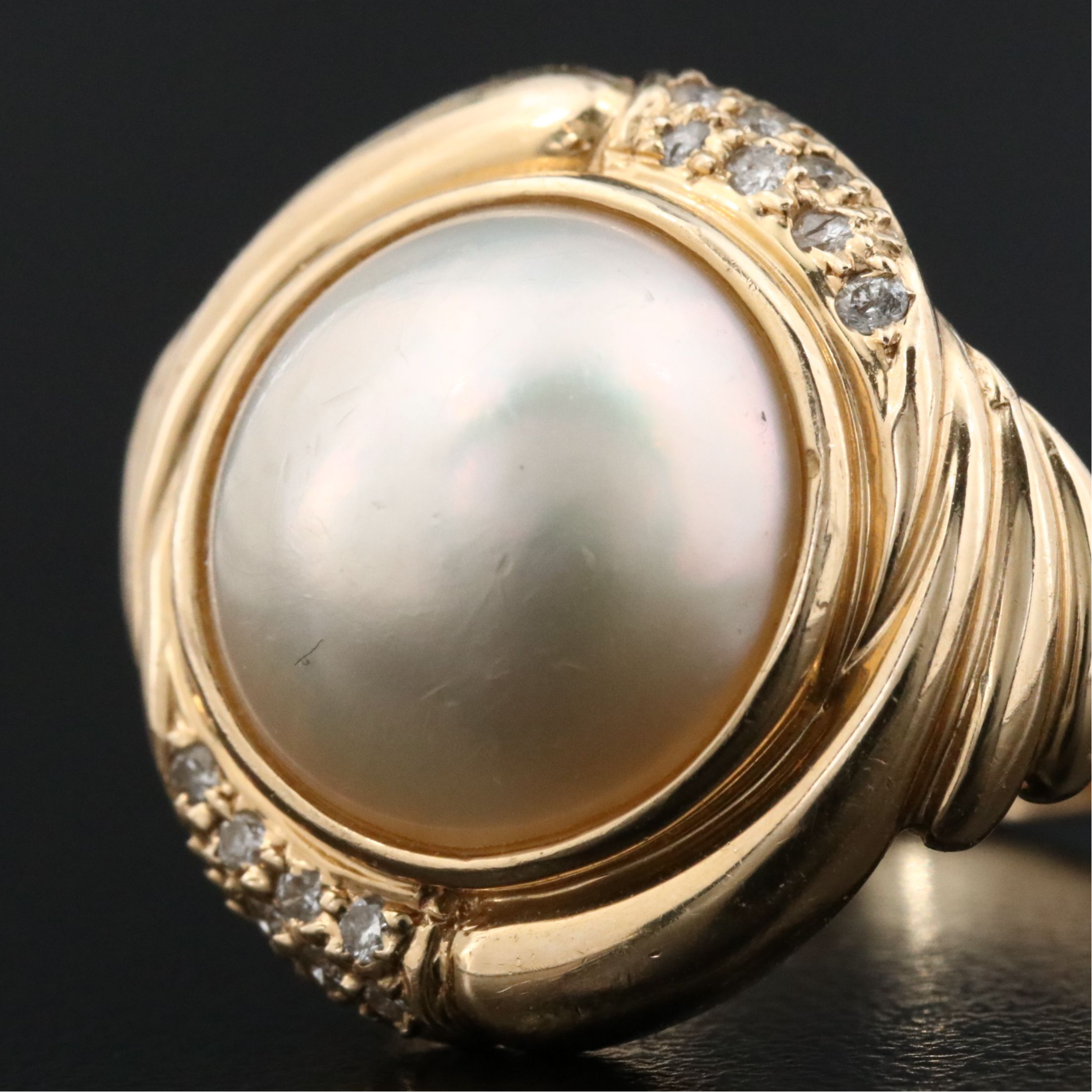 14K Pearl and Diamond Ring