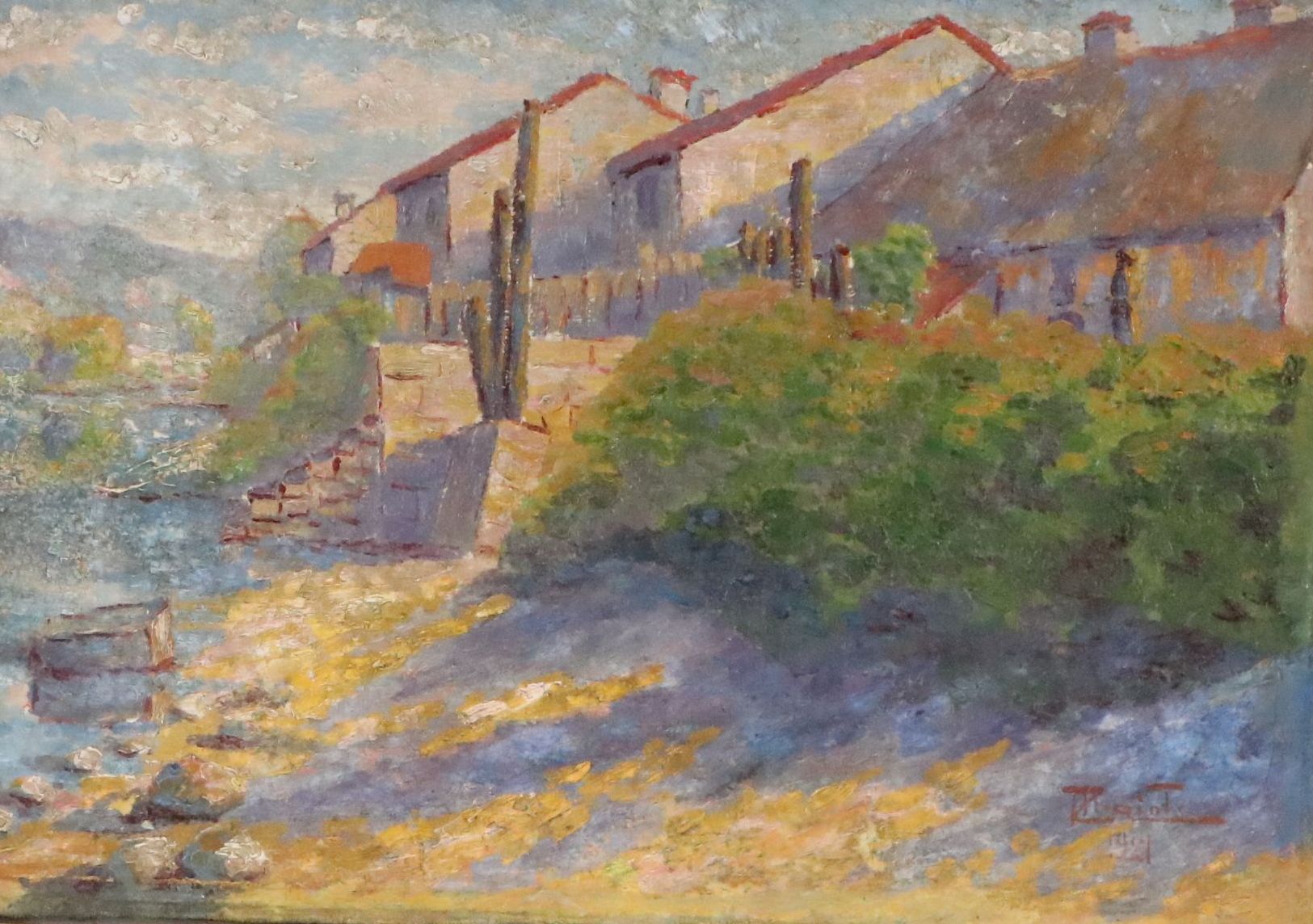 French School Rustic Landscape Oil Painting, 1921