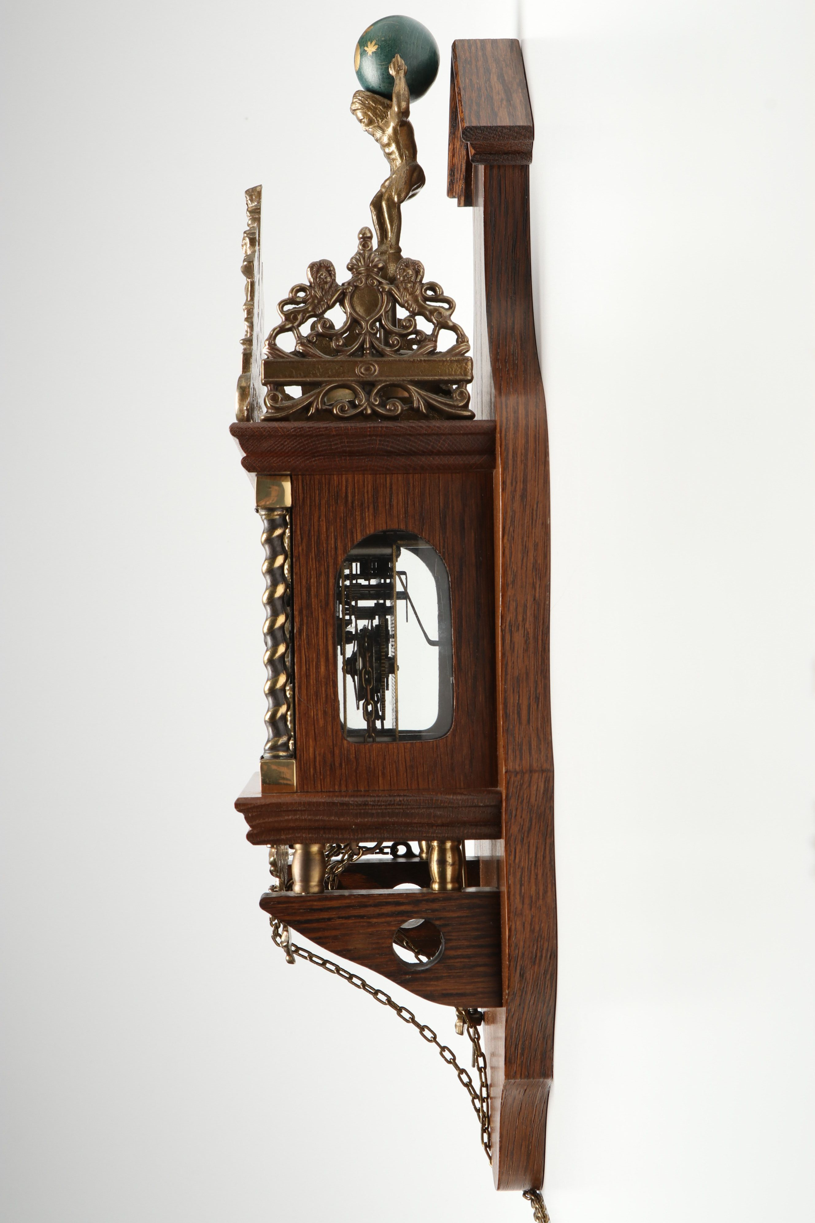 Franz Hermle Zaanse Wood Wall Clock with Brass Atlas Figure
