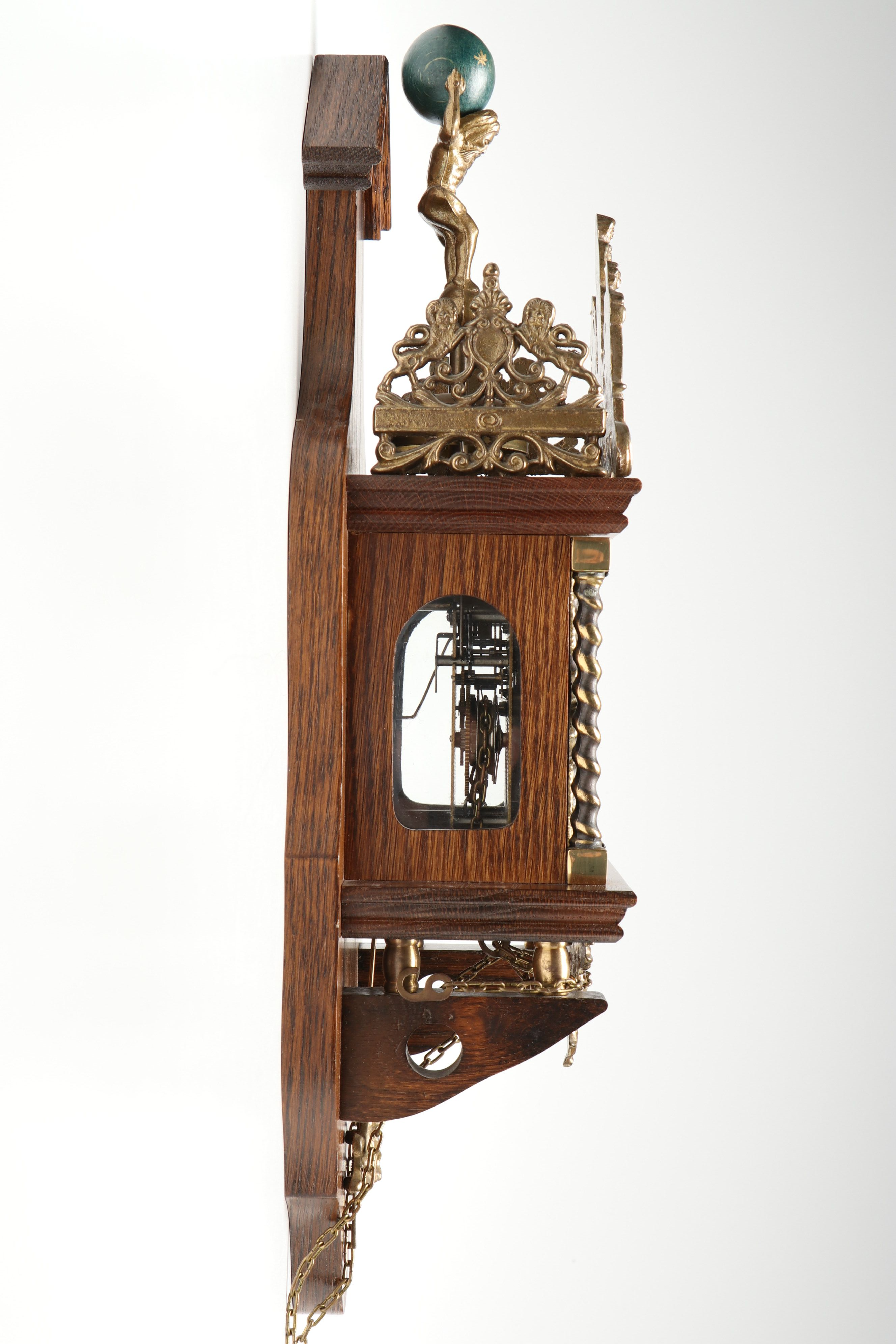 Franz Hermle Zaanse Wood Wall Clock with Brass Atlas Figure