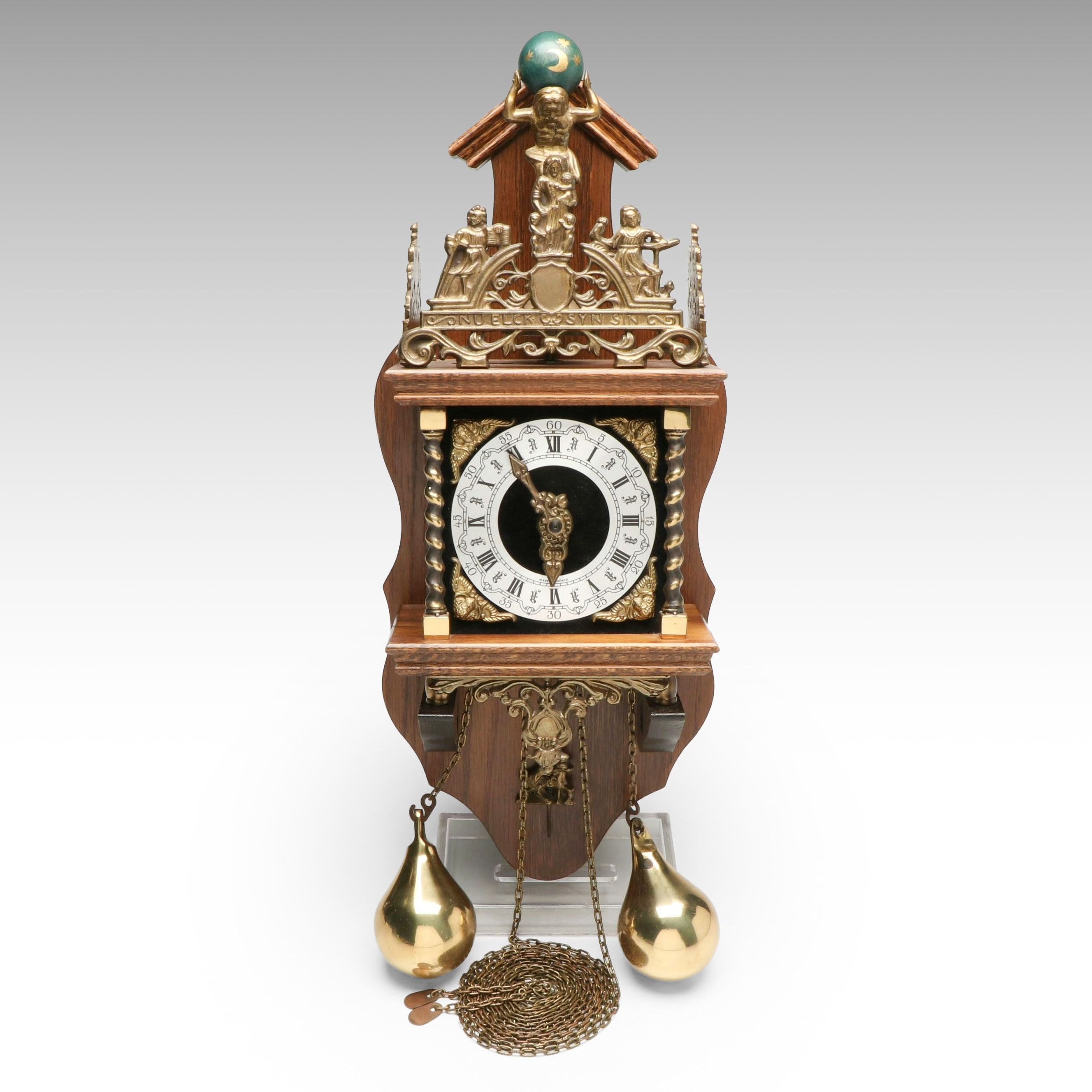 Franz Hermle Zaanse Wood Wall Clock with Brass Atlas Figure