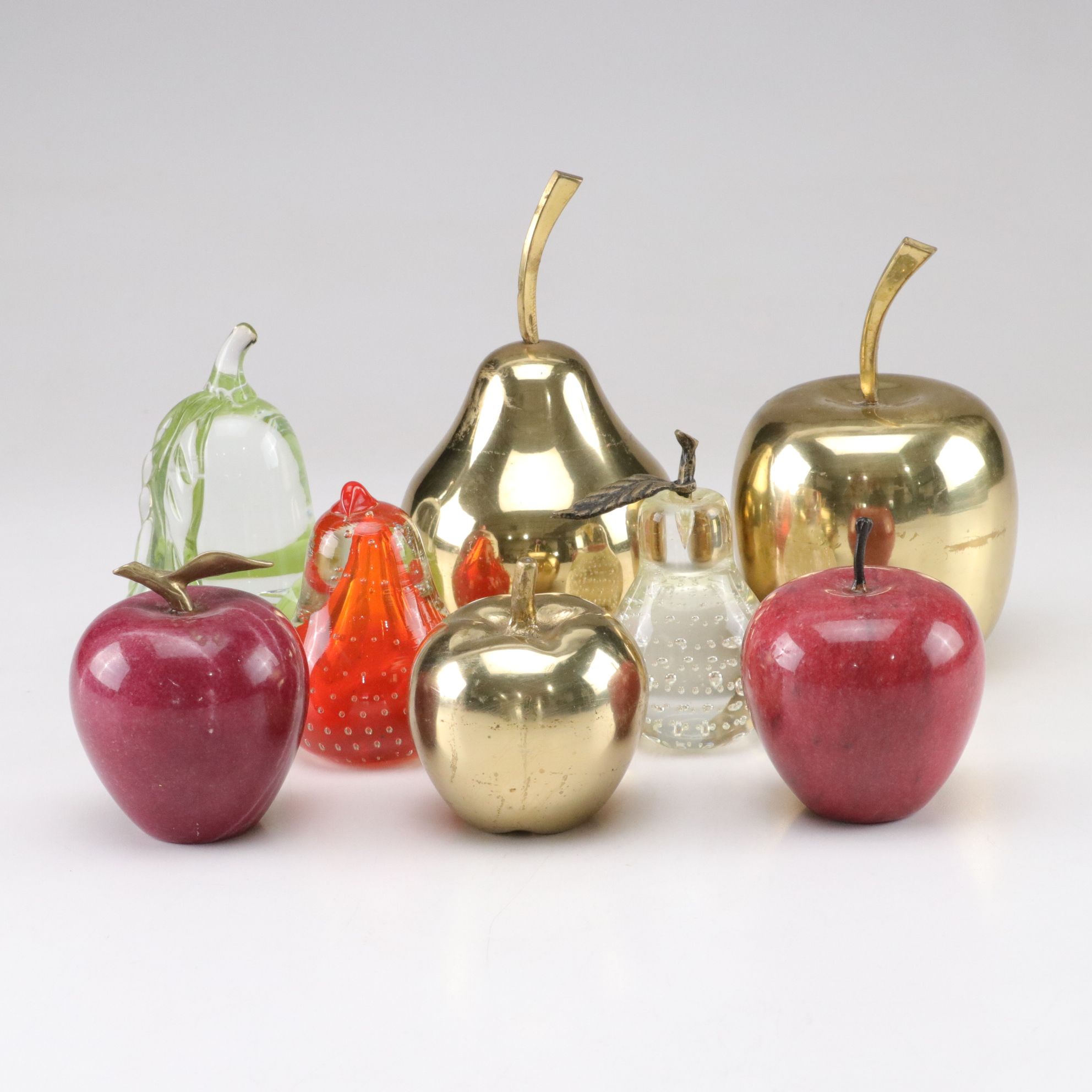 Granite, Brass, Glass Apples and Pairs, Mid-20th Century