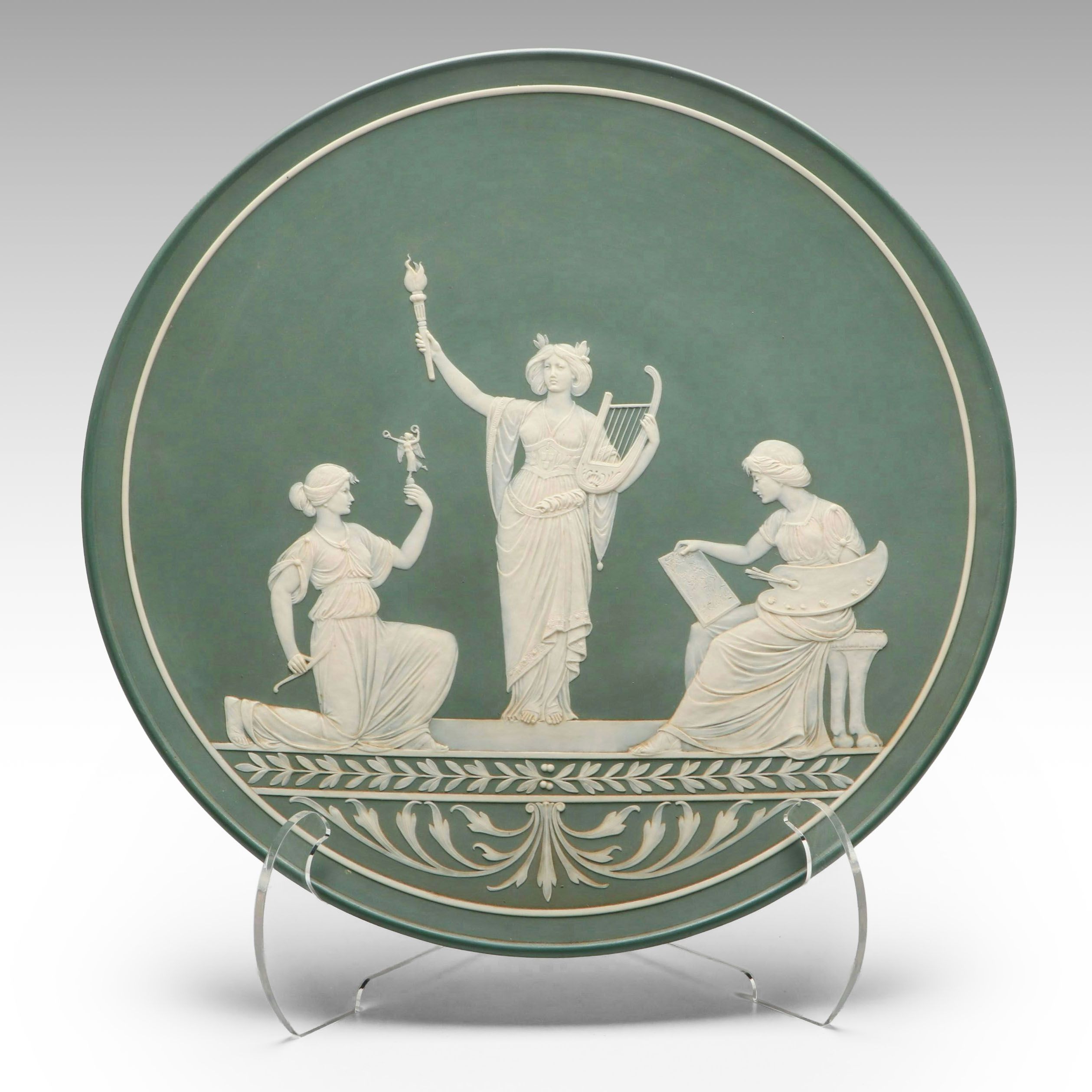 Villeroy & Boch Johann Baptist Stahl Three Figures of Art Cameo Plaque, c. 1900