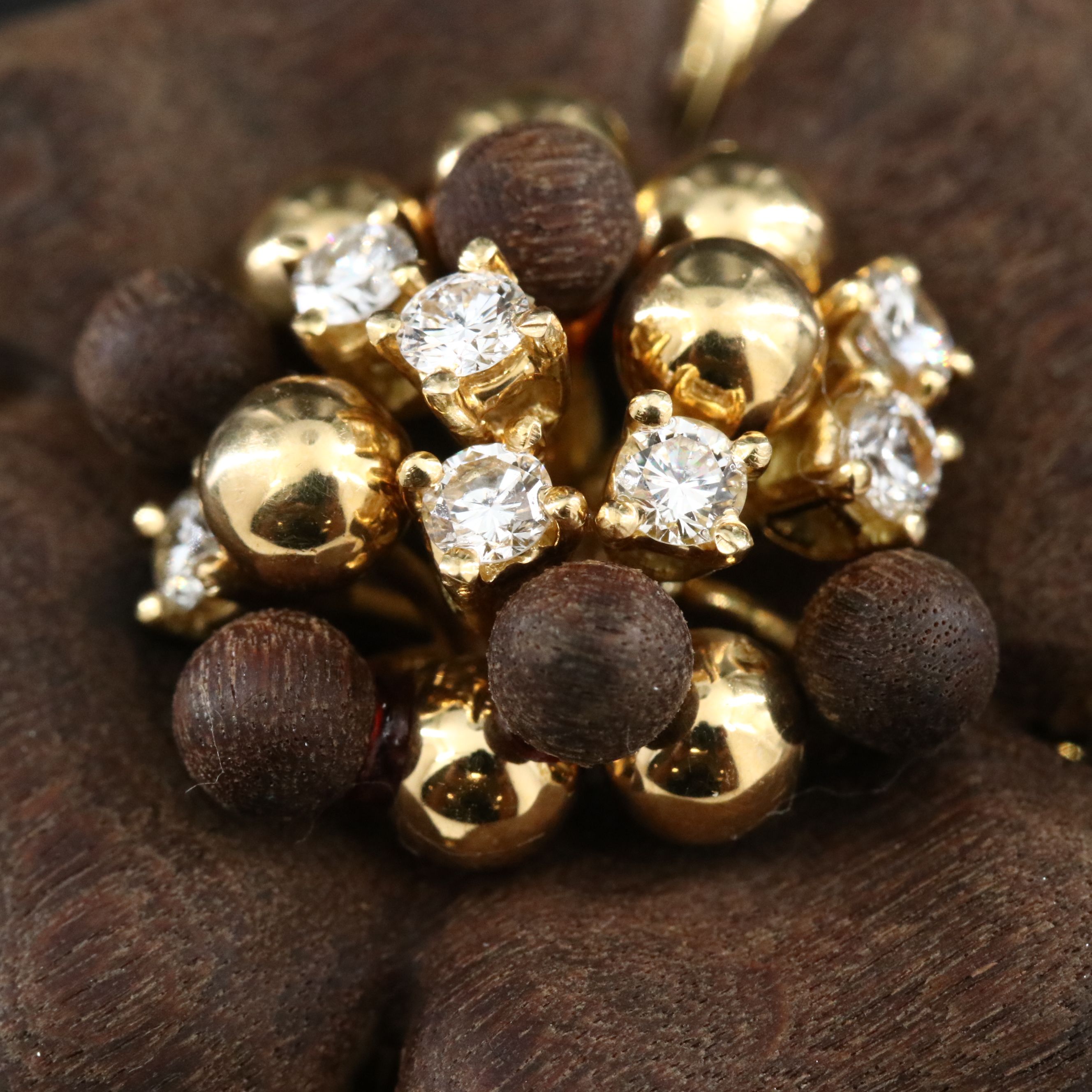 Vintage Sabbadini 18K 0.20 CTW Diamond and Wood Flower Brooch