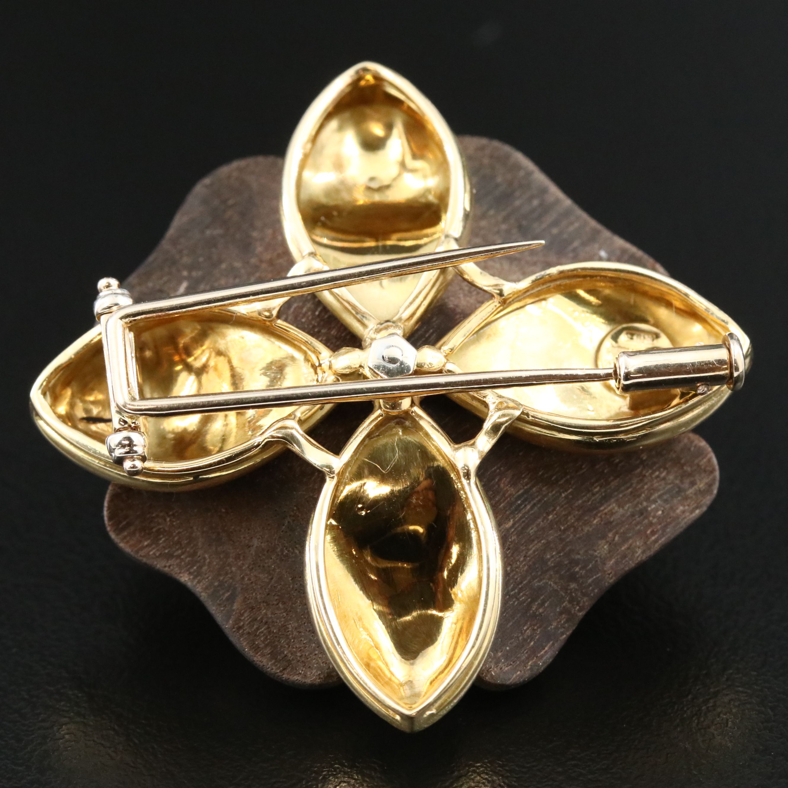 Vintage Sabbadini 18K 0.20 CTW Diamond and Wood Flower Brooch