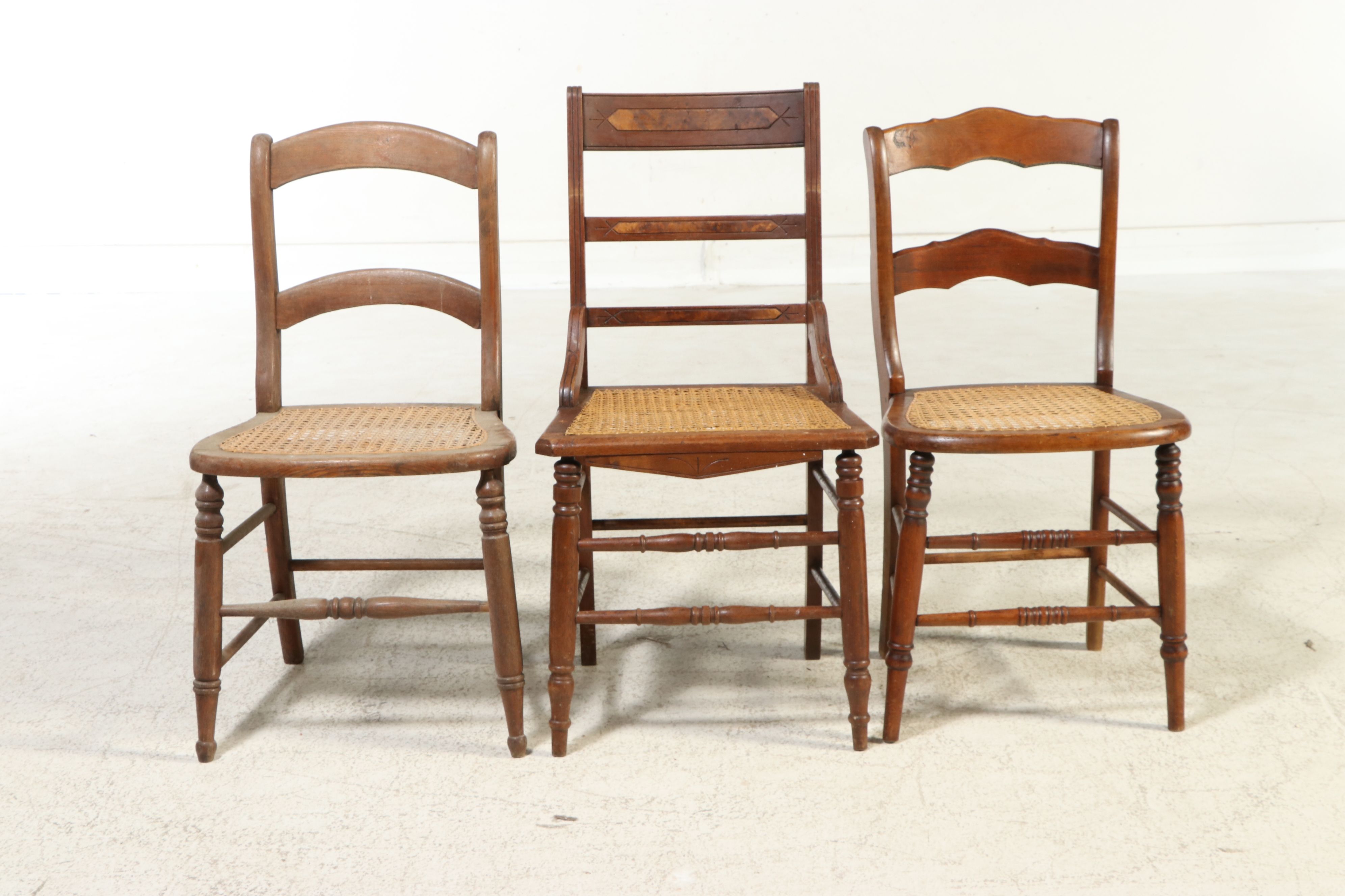 French Provincial Style and Other Walnut Side Chairs with Caned Seats