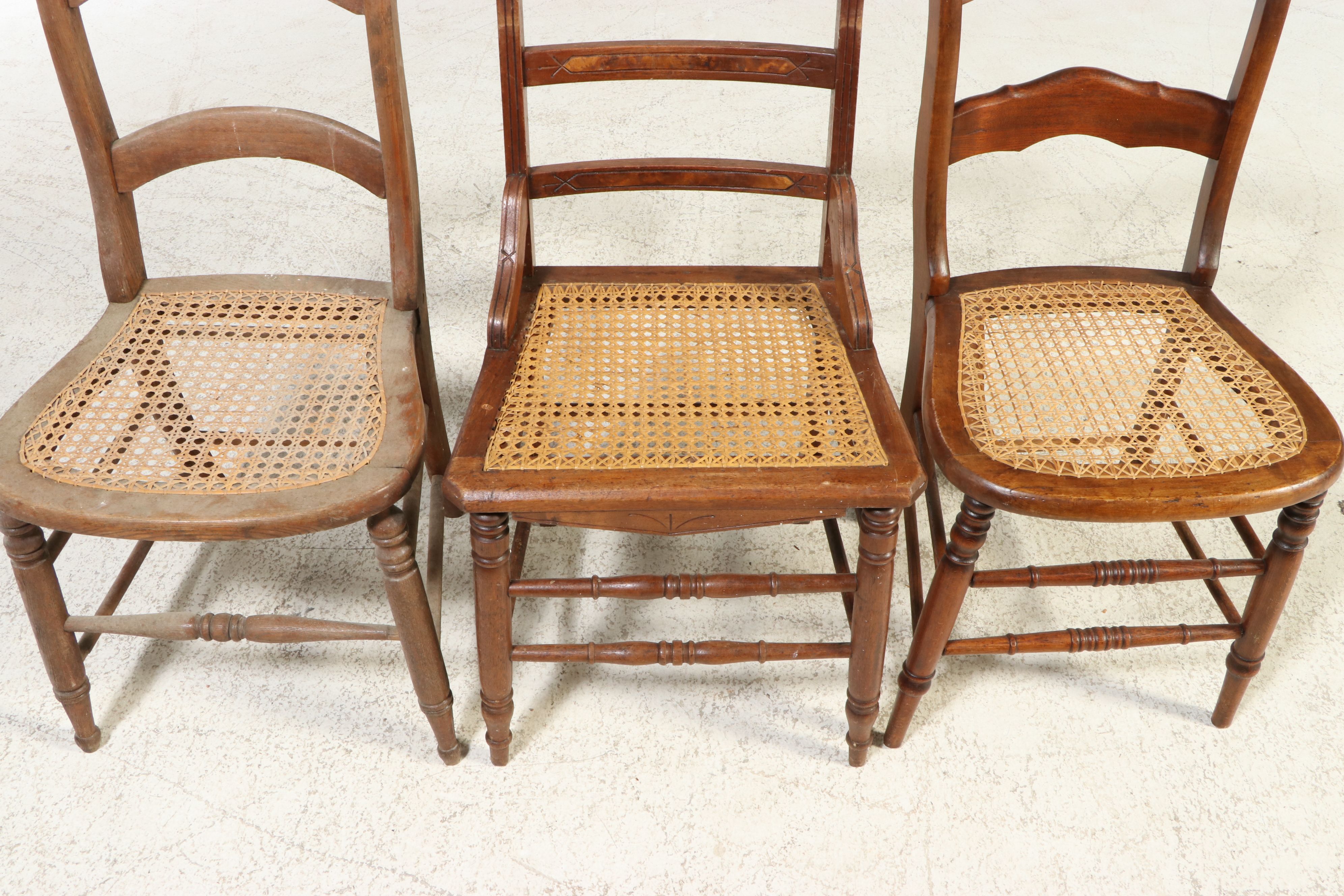 French Provincial Style and Other Walnut Side Chairs with Caned Seats