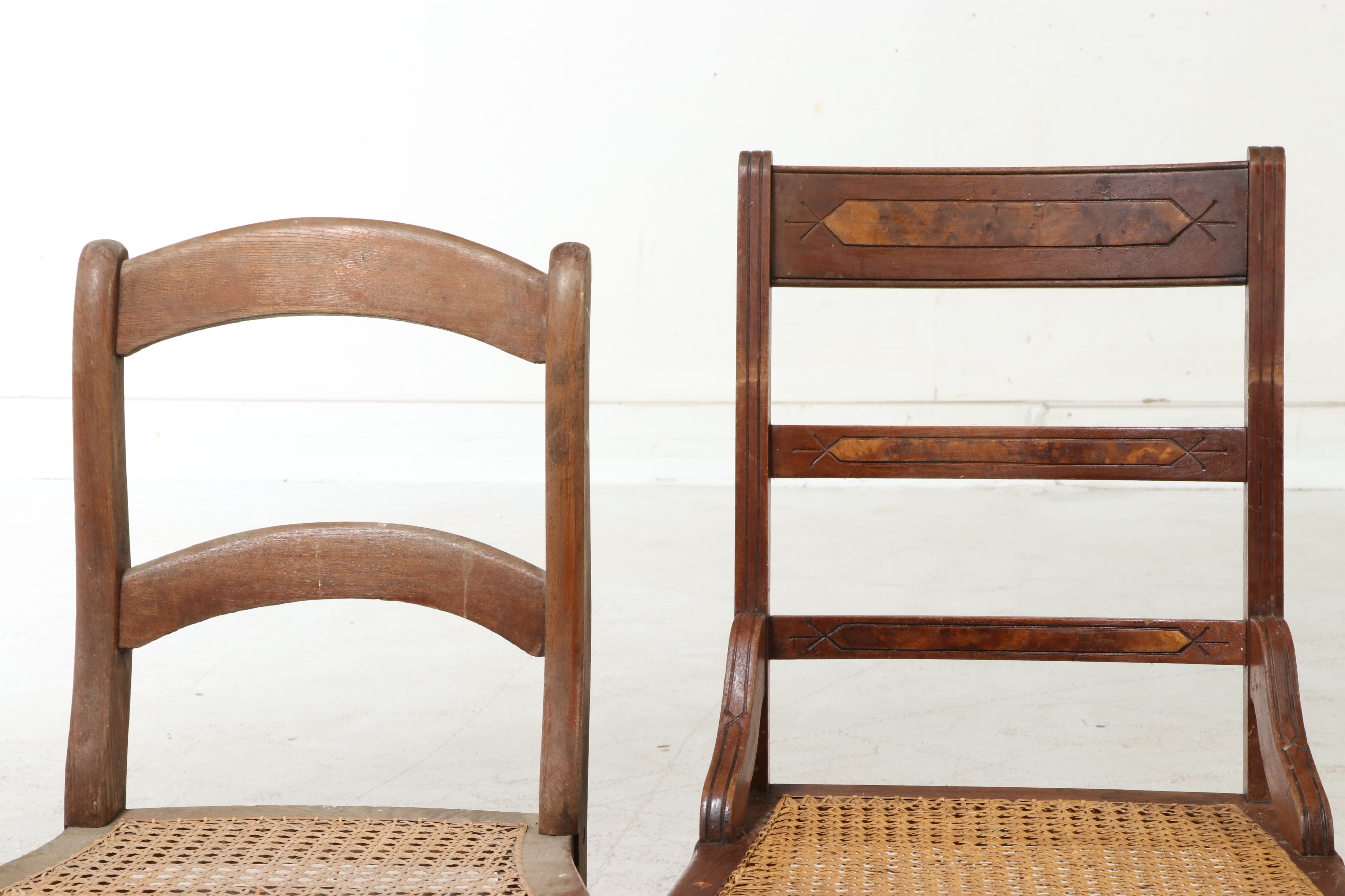 French Provincial Style and Other Walnut Side Chairs with Caned Seats