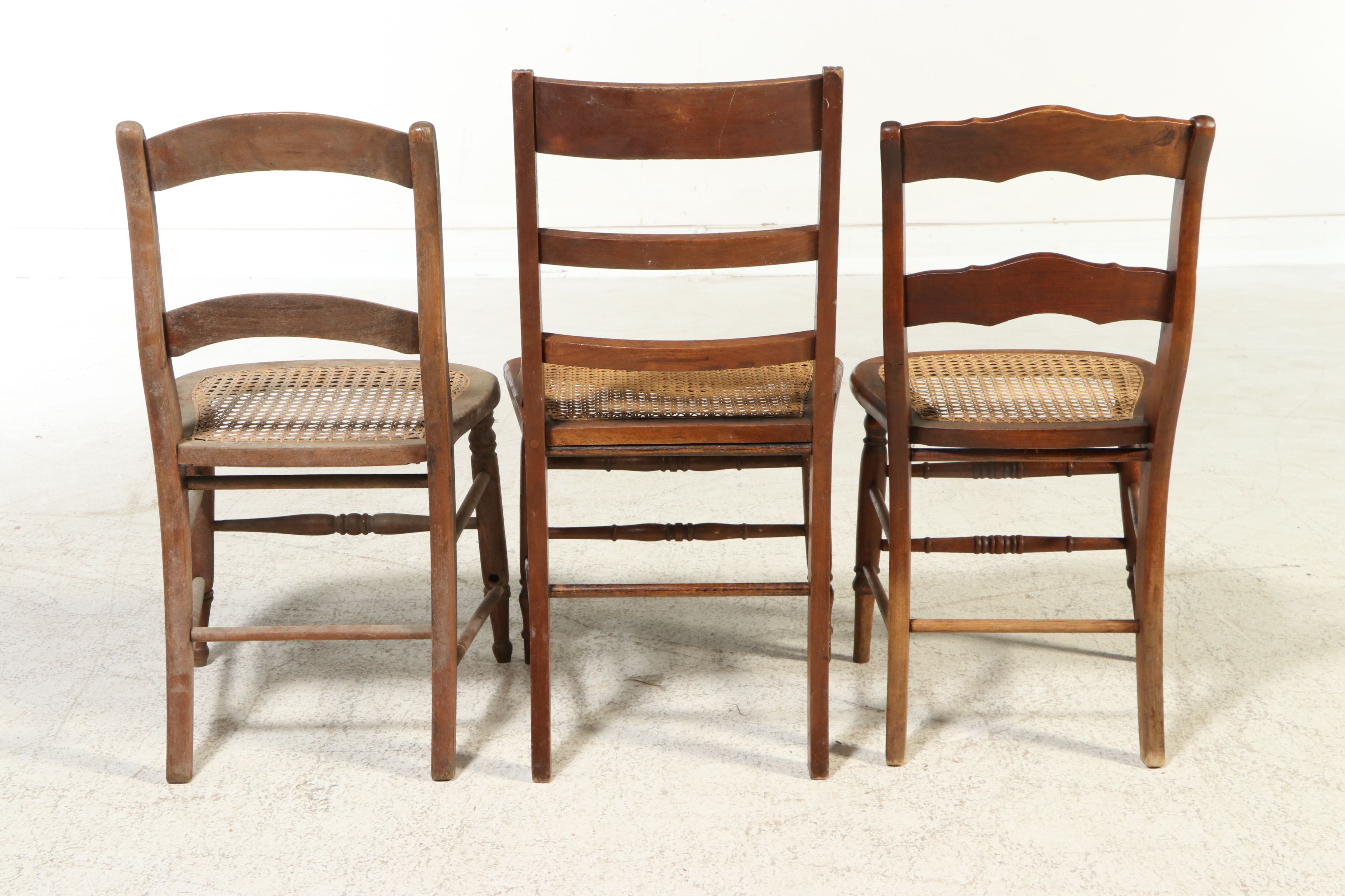 French Provincial Style and Other Walnut Side Chairs with Caned Seats