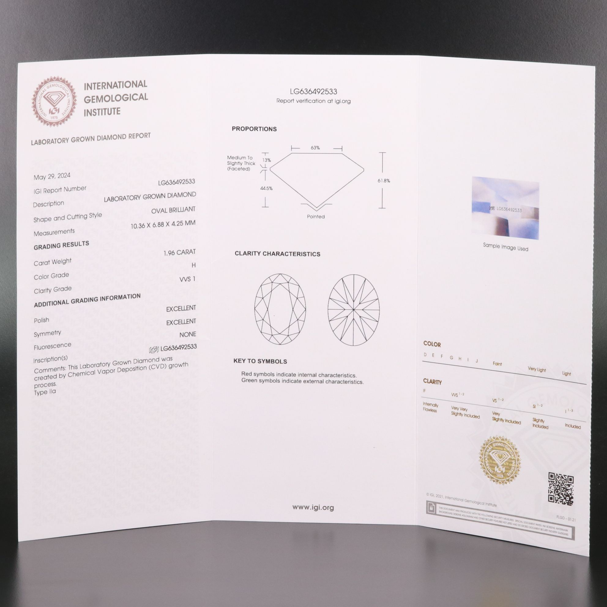 Loose 1.96 CT Lab Grown Diamond with IGI Report