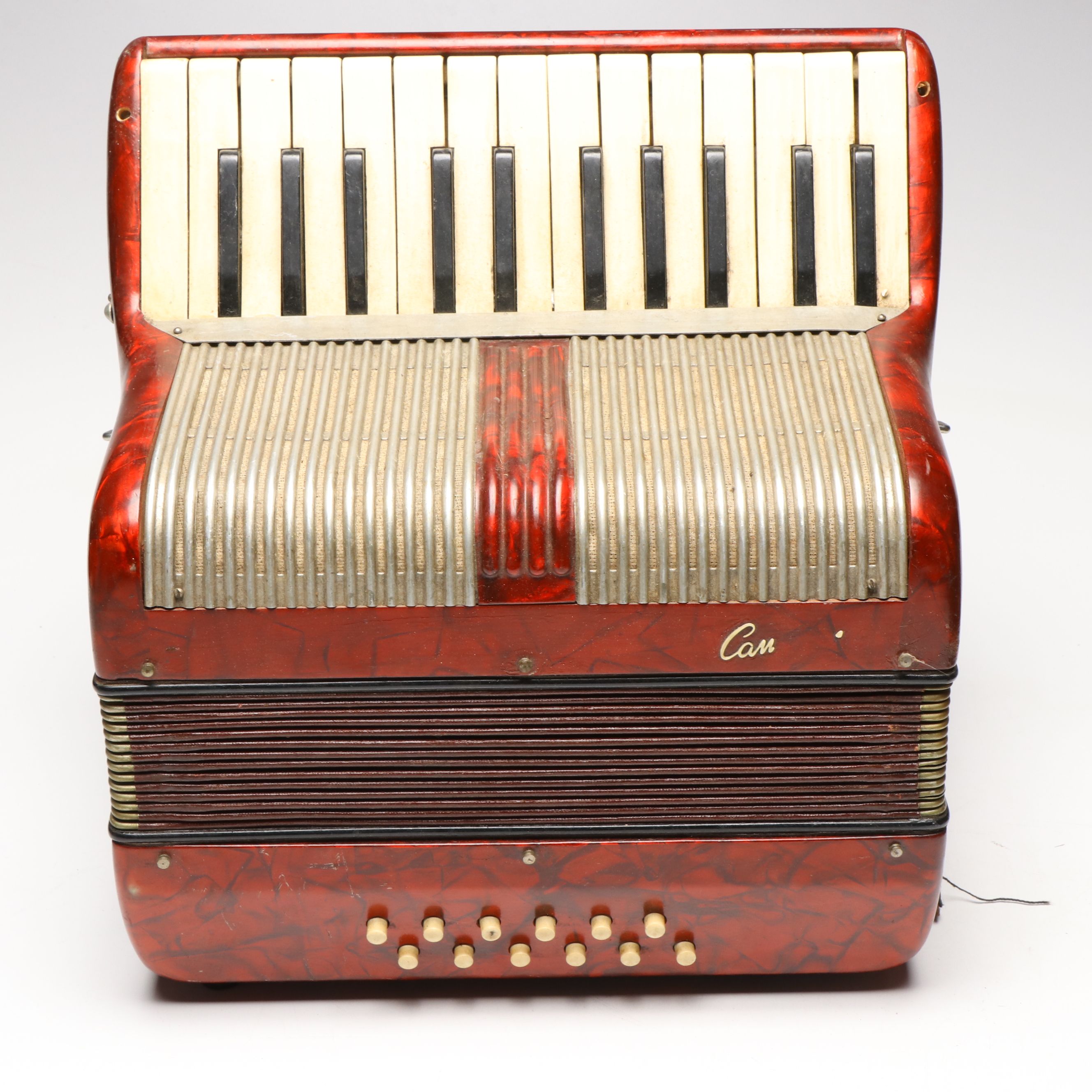 French Eight-Key Flutina and Case, Mallet, with Red Crackle Ice Accordion