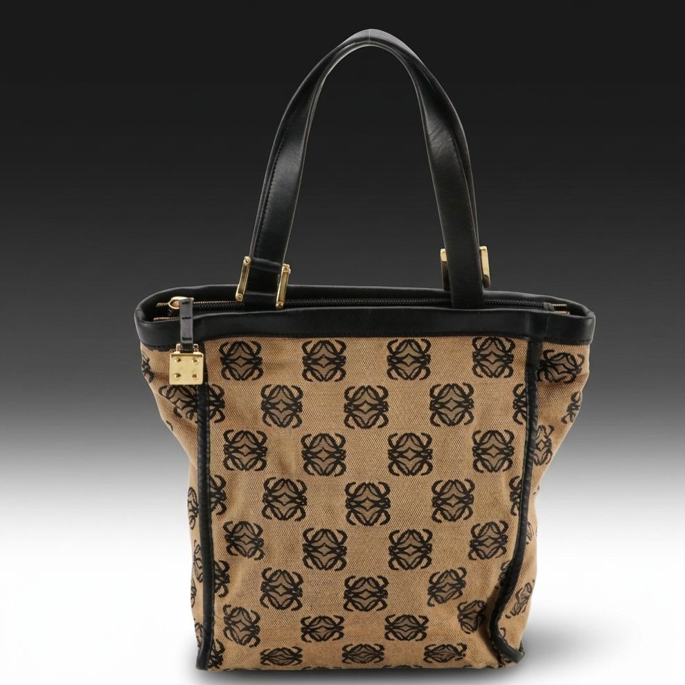Loewe Small Zippered Tote Bag in Anagram Jacquard Canvas and Black Leather Trim