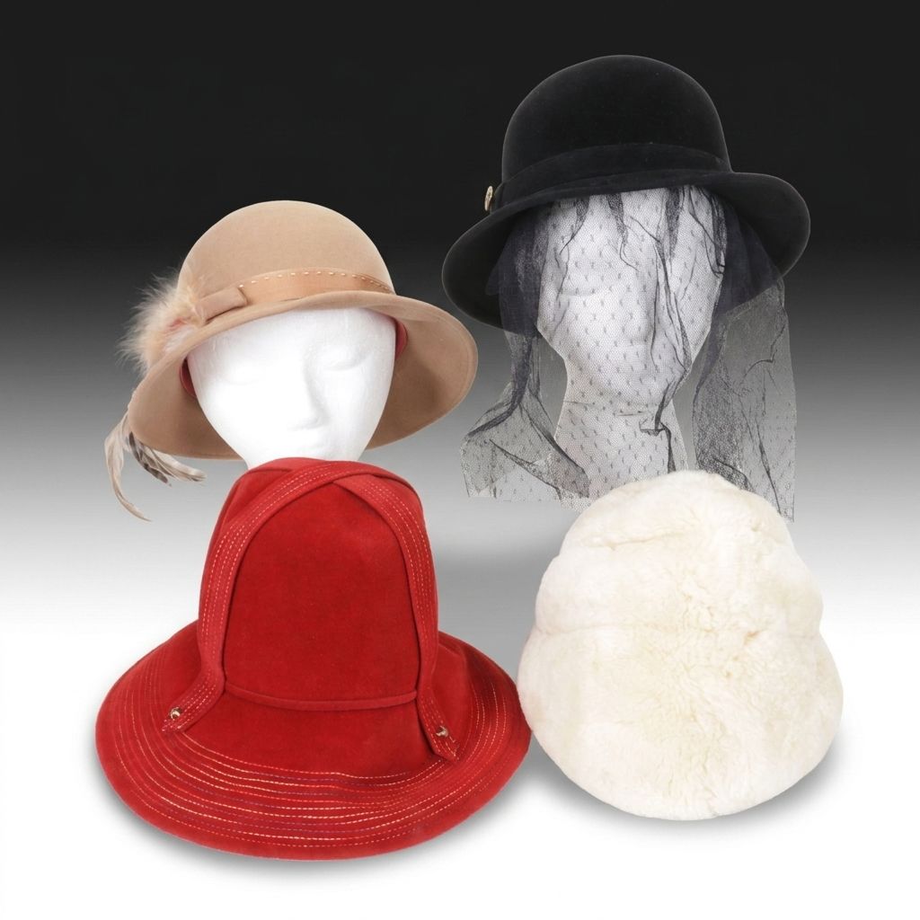 1960s Yves Saint Laurent Red Felt Bucket Hat with Shillito's, Mr. Phil & More