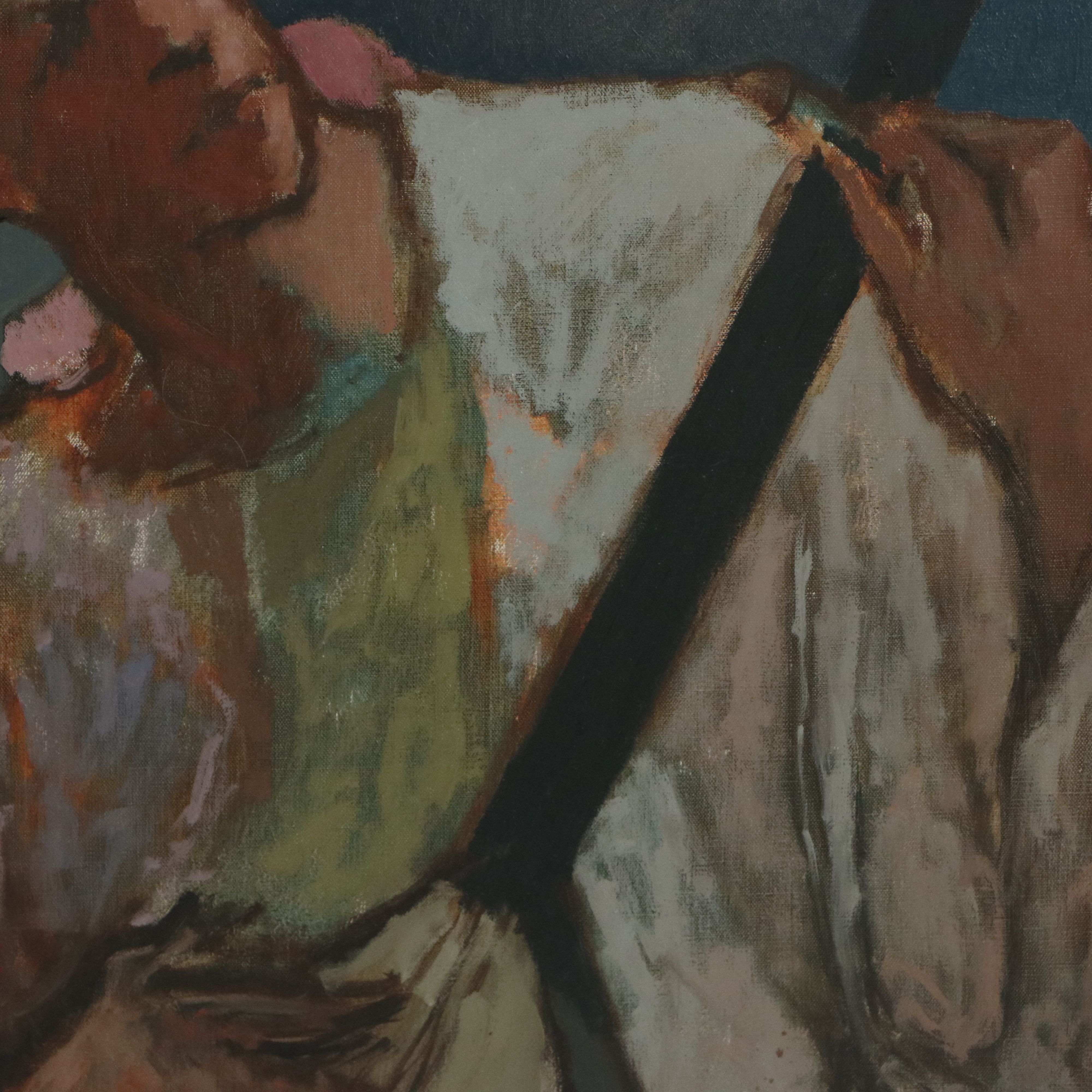 Bonnie Whittingham Oil Painting of Harlequin Performers with Lute, 1962