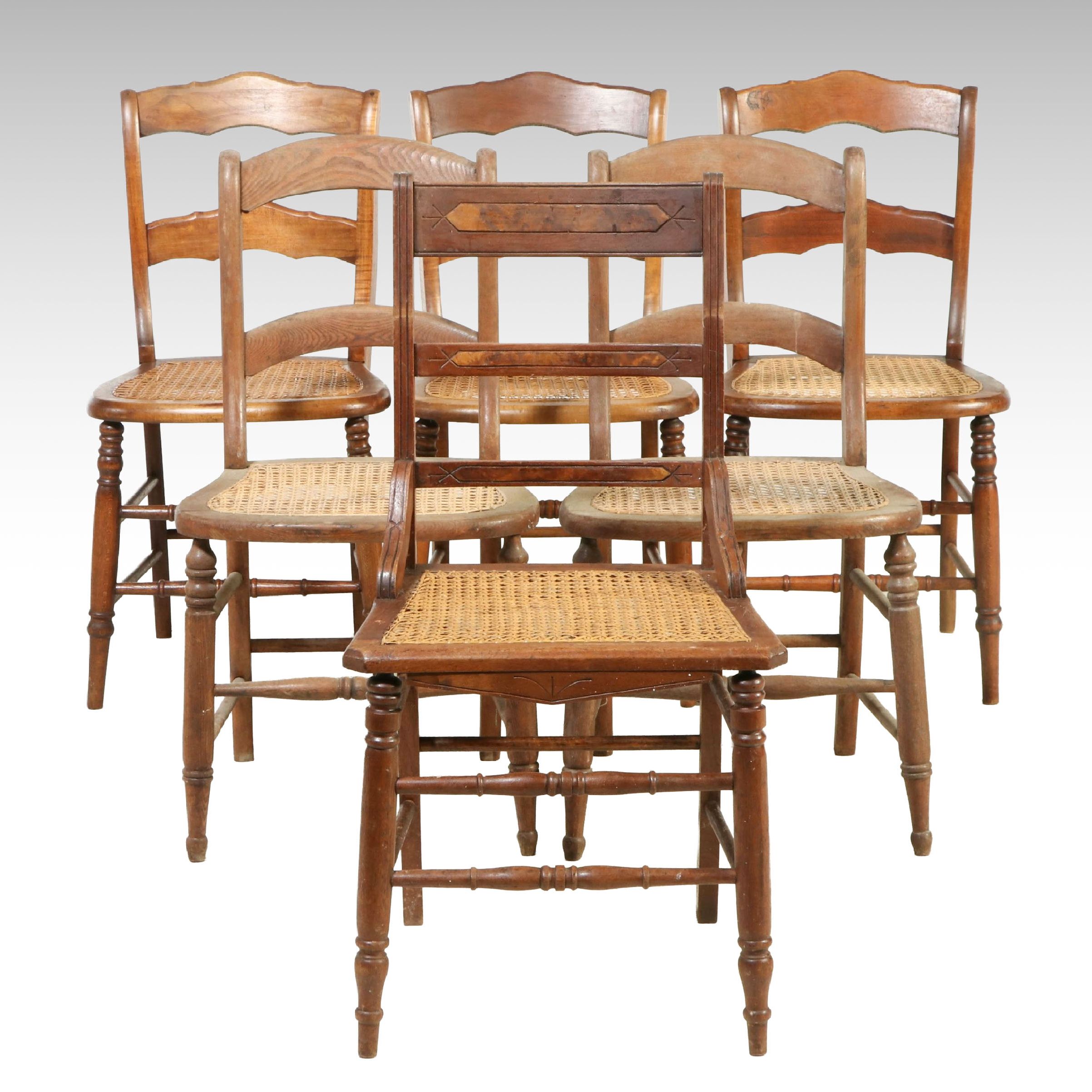 French Provincial Style and Other Walnut Side Chairs with Caned Seats
