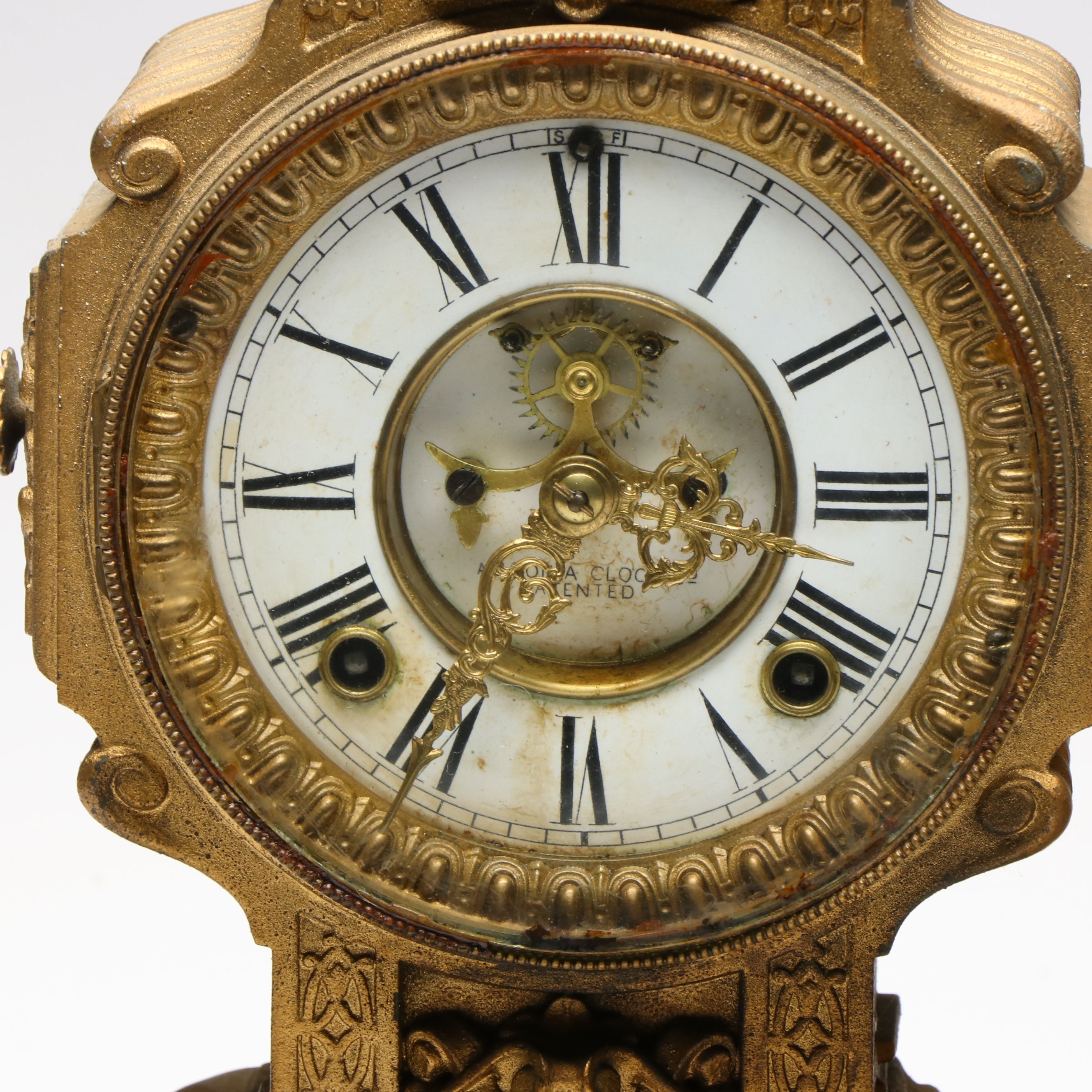 Ansonia Antique Gold Gilt Mantel Clock with Neoclassical Style Figure
