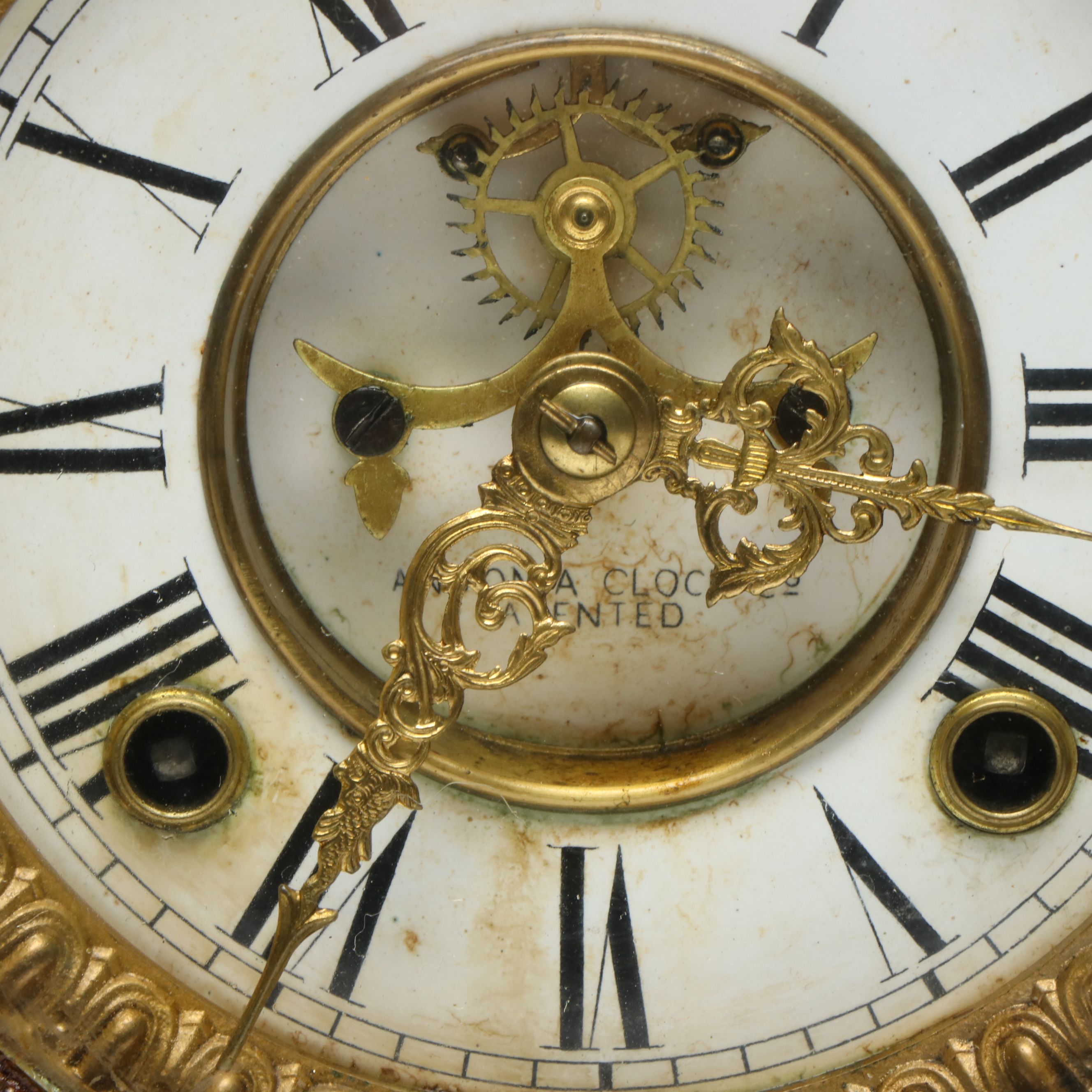 Ansonia Antique Gold Gilt Mantel Clock with Neoclassical Style Figure