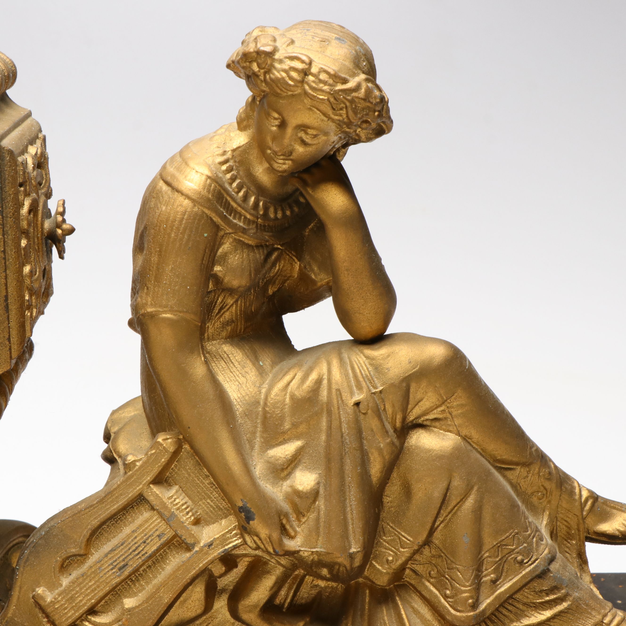 Ansonia Antique Gold Gilt Mantel Clock with Neoclassical Style Figure