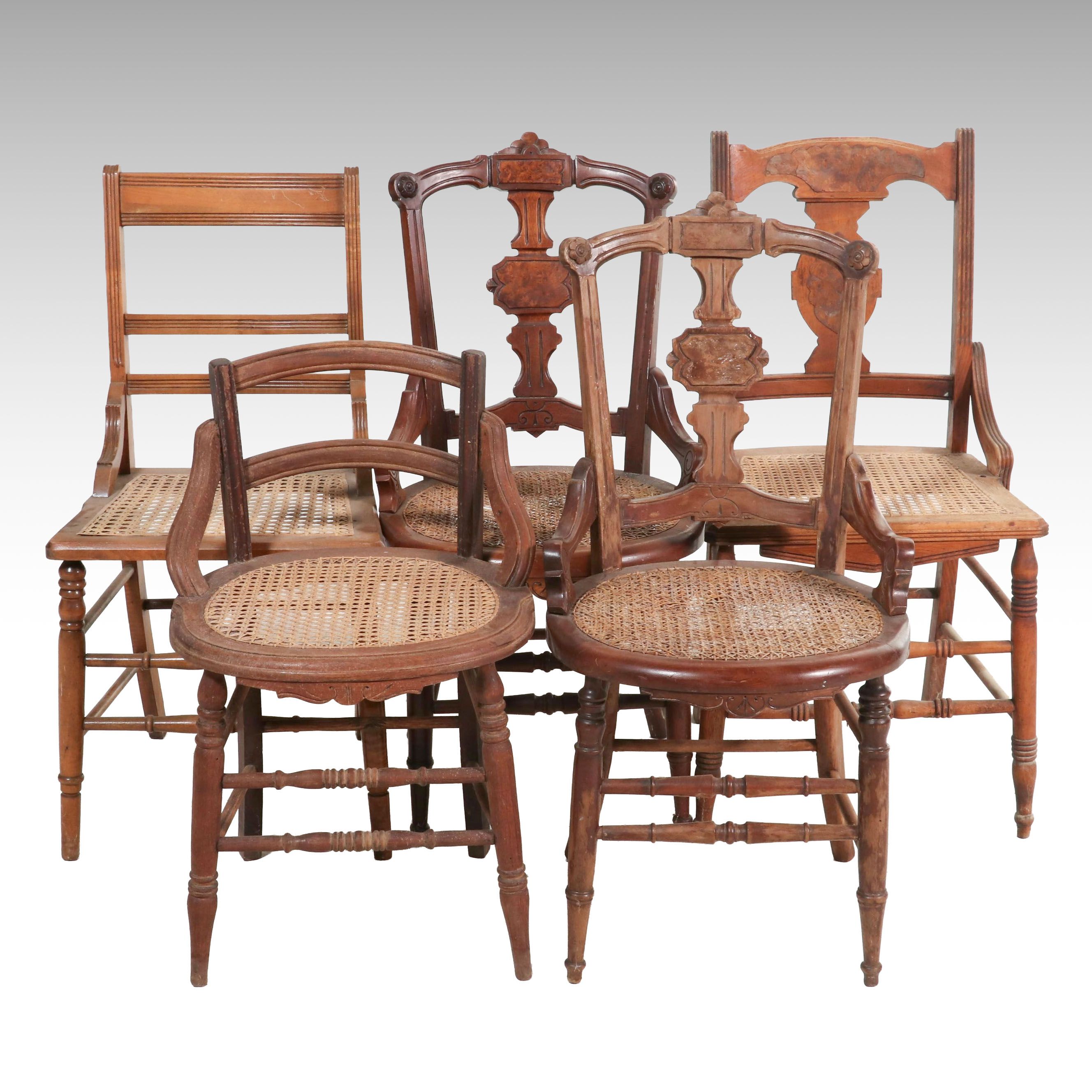 Five Victorian Cane Seat Side Chairs, Late 19th Century